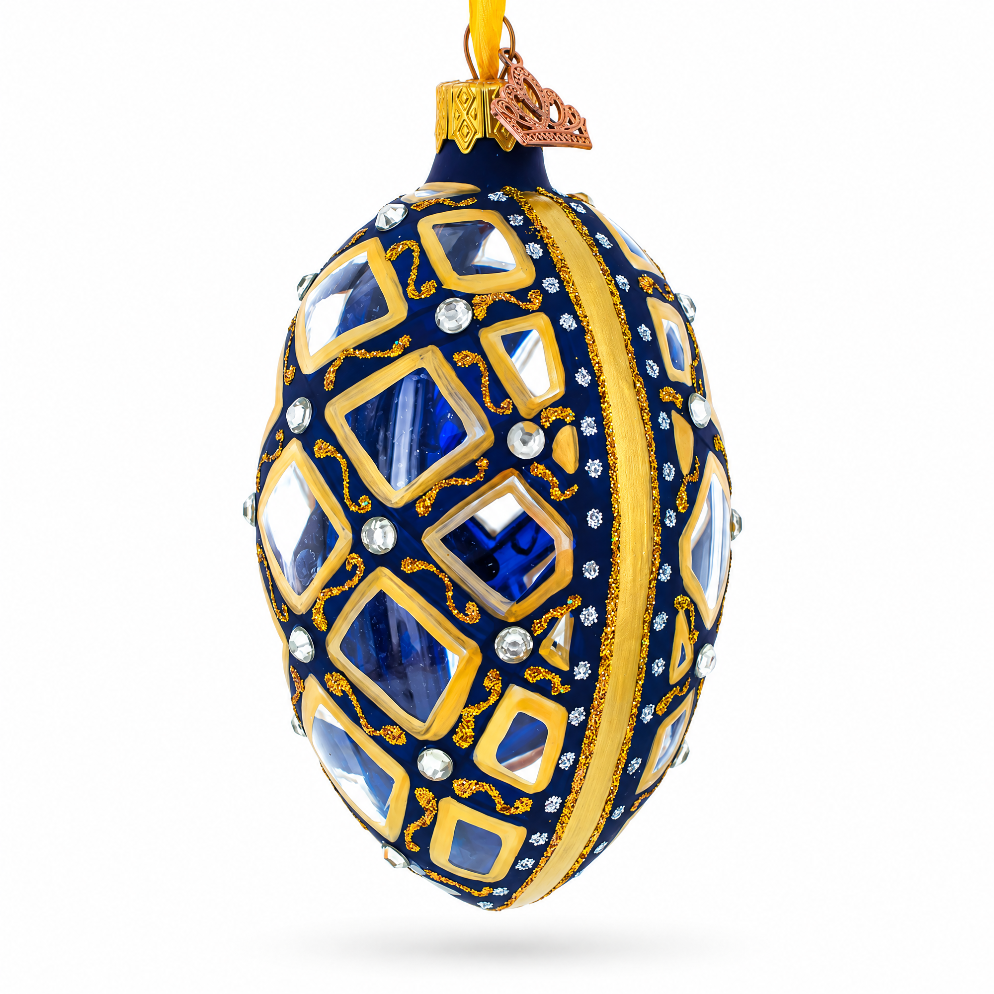 Mosaic Pattern on Blue Glass Egg Ornament 4 Inches