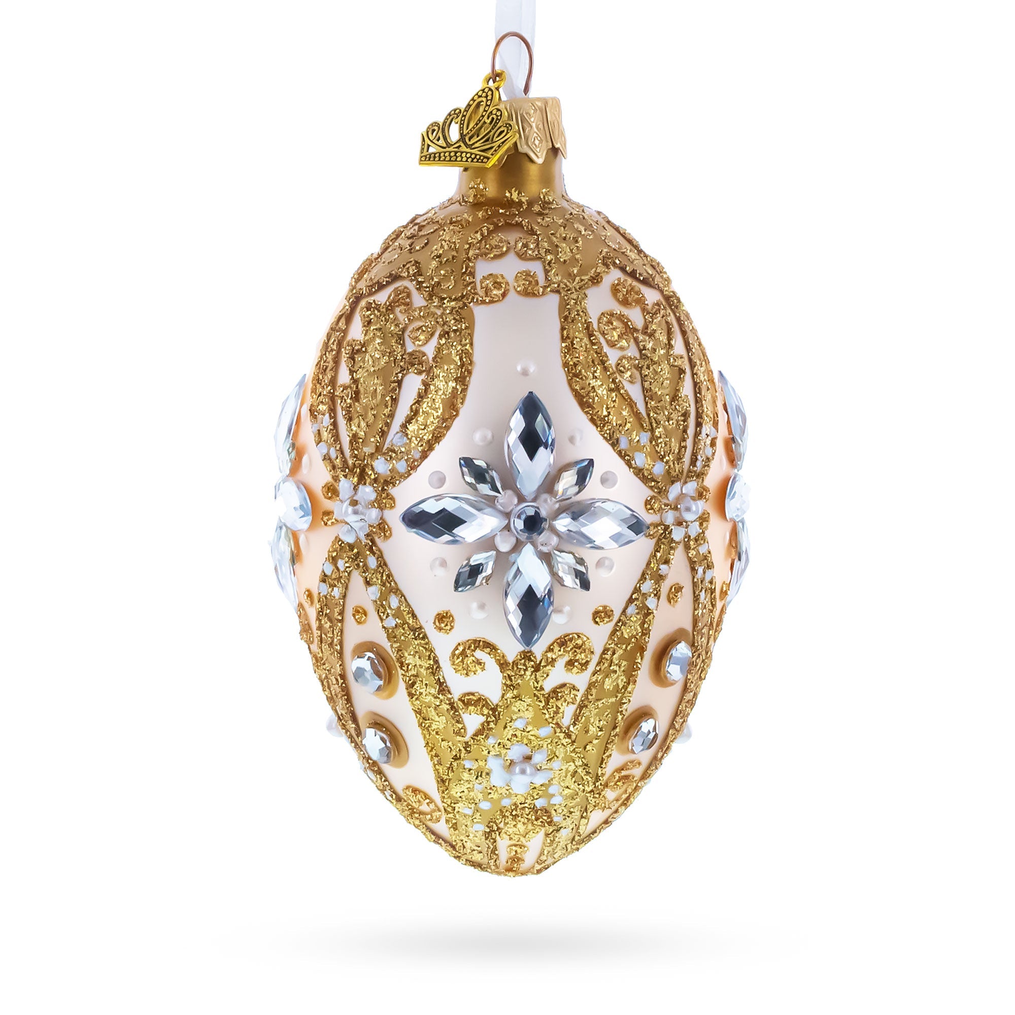 Diamond Star on Champagne Glass Egg Ornament 4 Inches