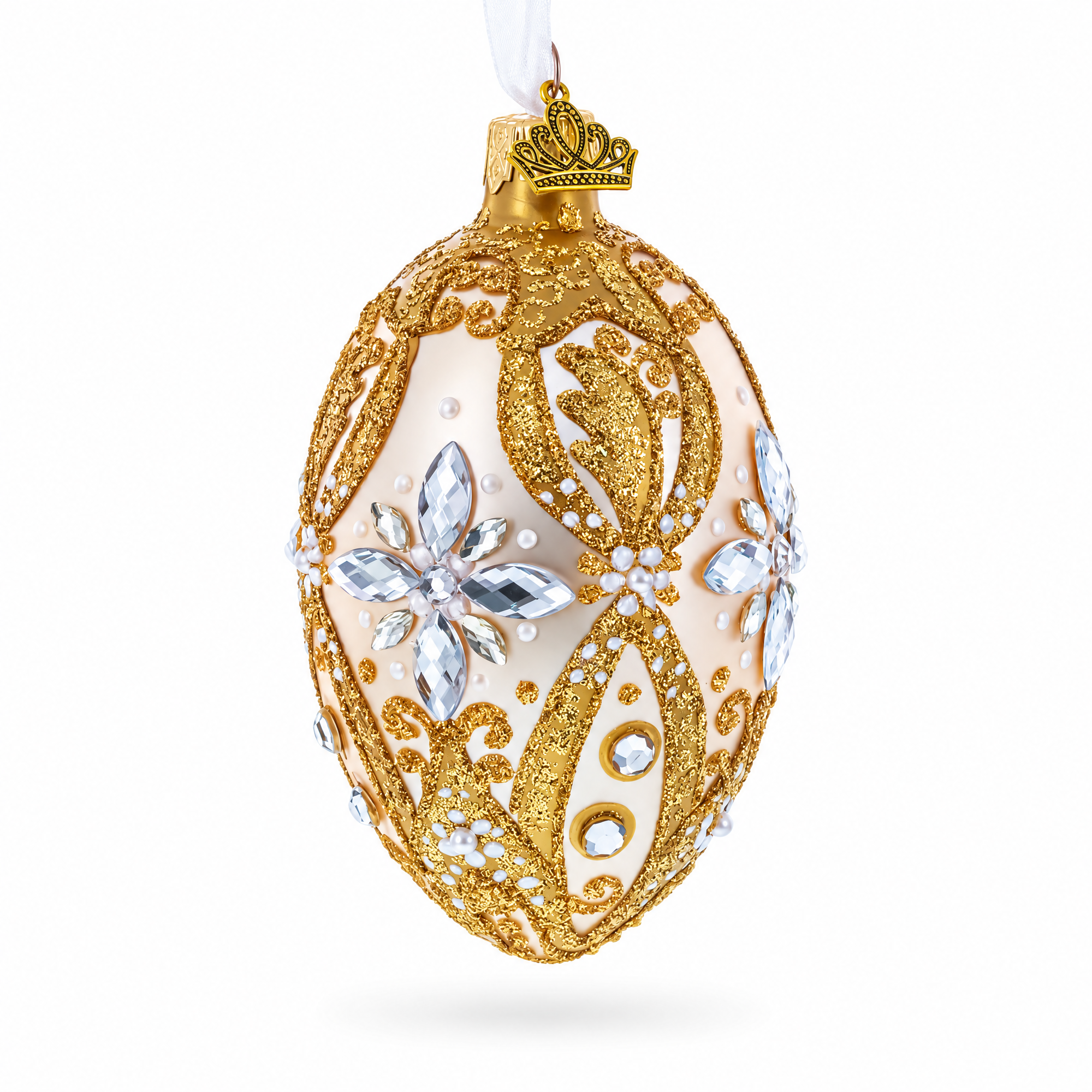 Diamond Star on Champagne Glass Egg Ornament 4 Inches