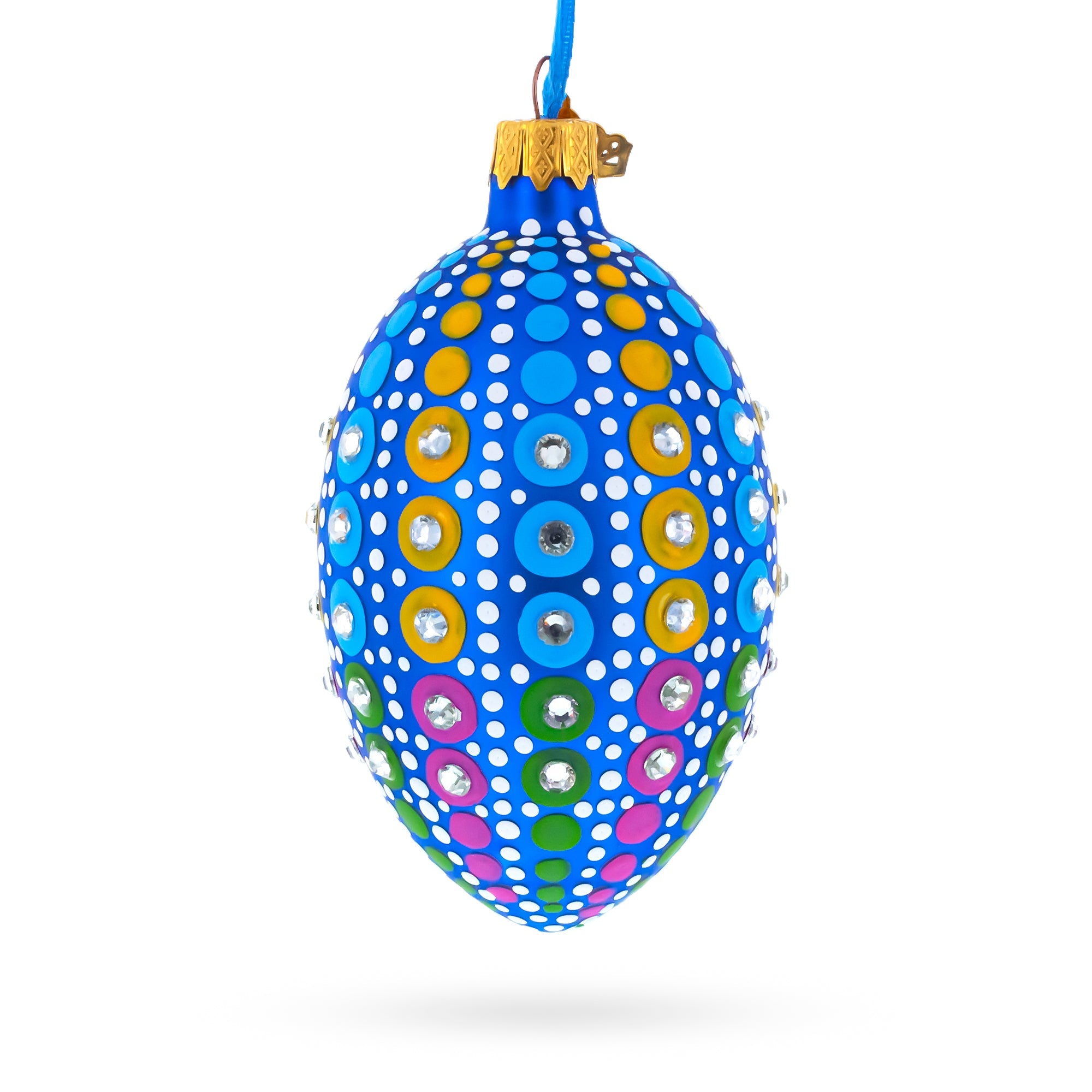 Vibrant Polka Dot Jewel-Toned Glass Egg Ornament  4 Inches