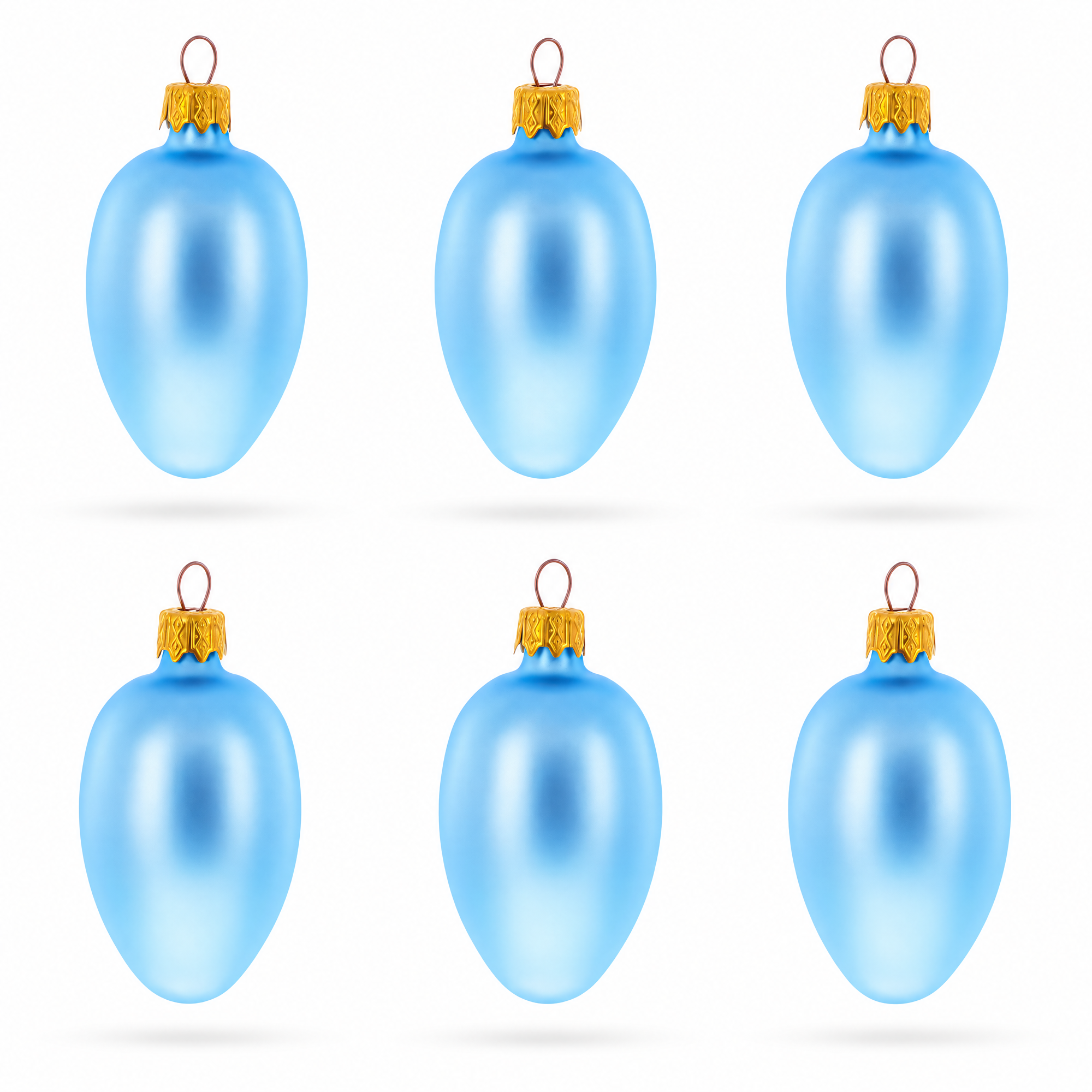 Set of 6 Blue Mini Glass Egg Ornaments 2.9 Inches