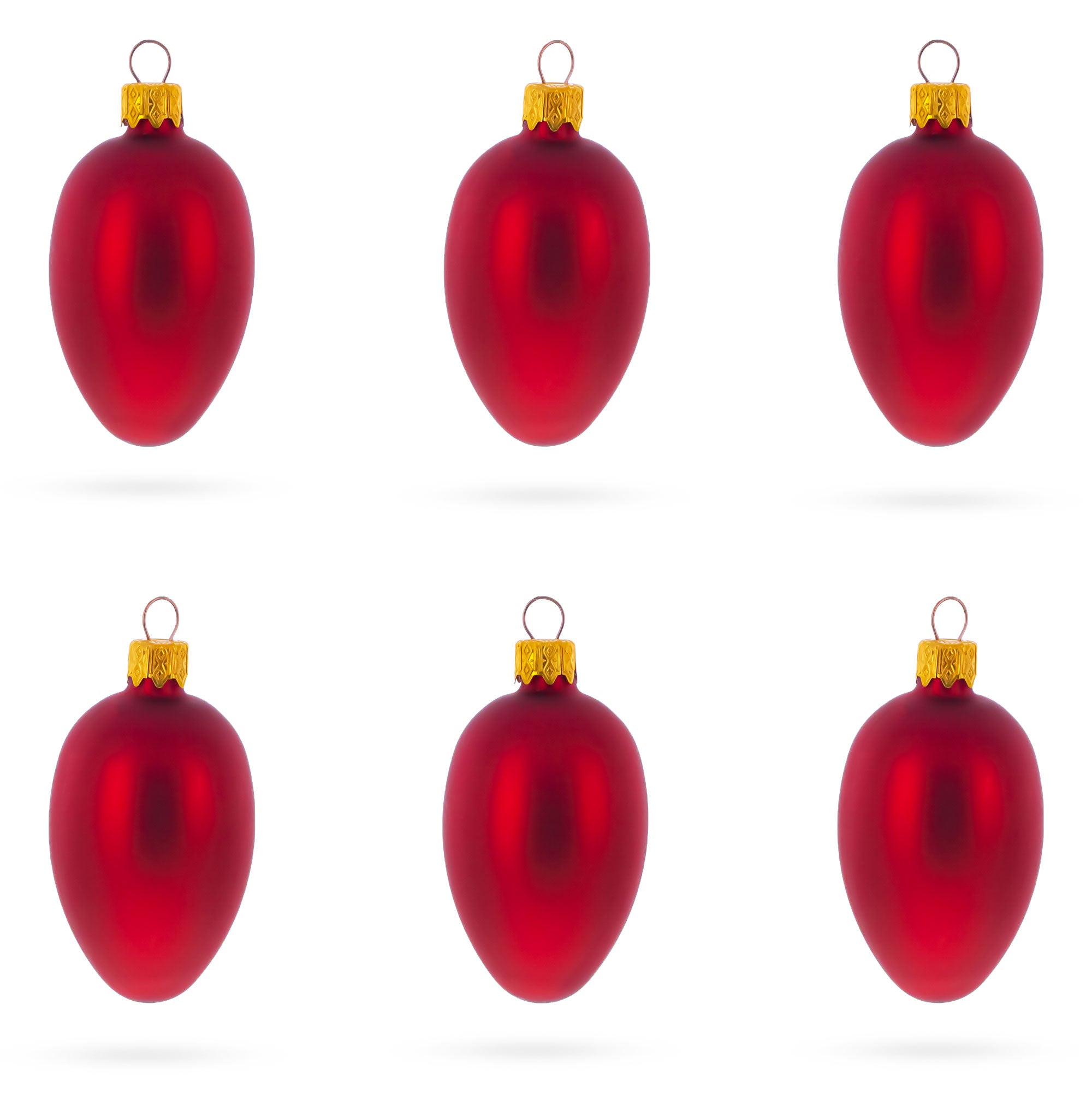 Set of 6 Matte Red Mini Glass Egg Ornaments 2.9 Inches