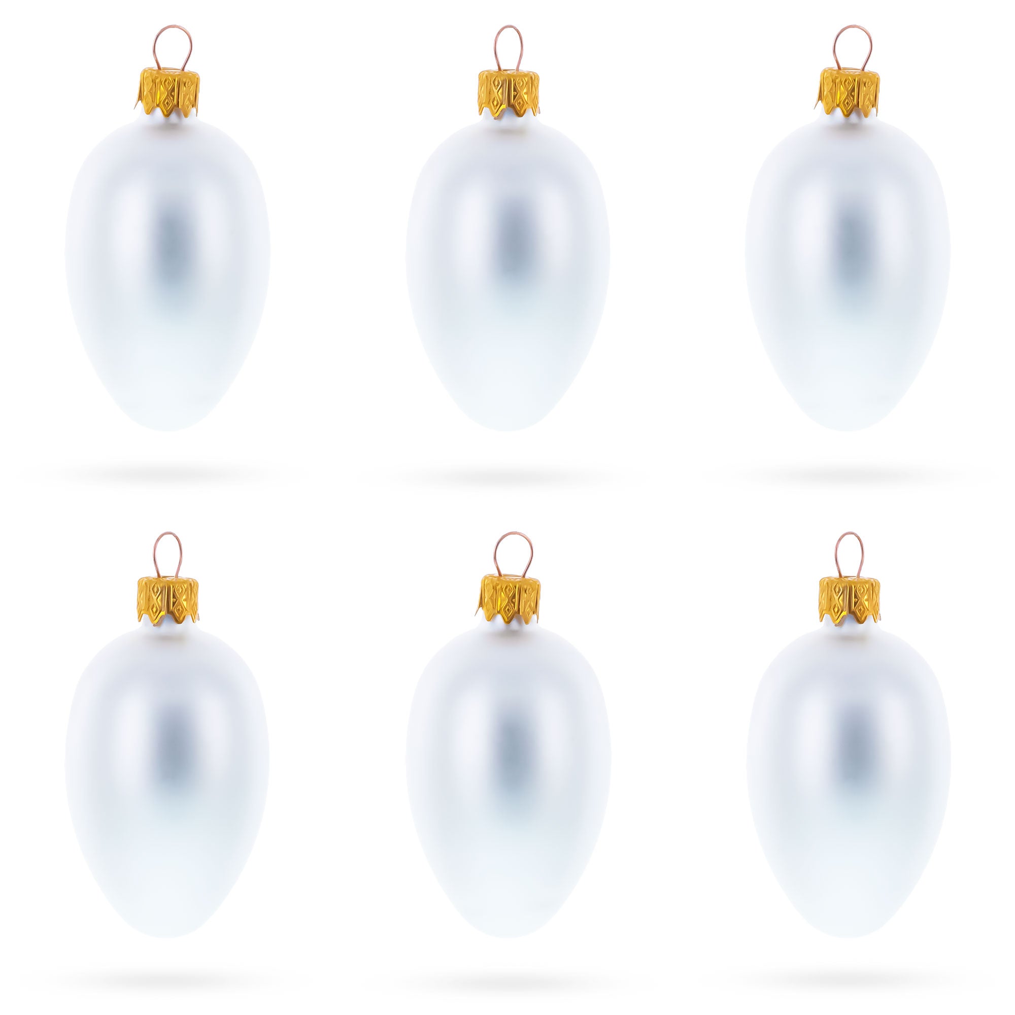 Set of 6 Matte  White Mini Glass Egg Ornaments 2.9 Inches
