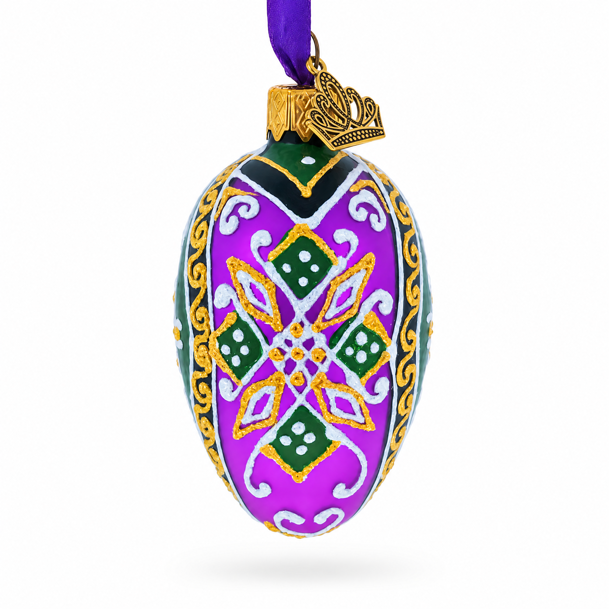 Ukrainian Purple Pysanka Mini Glass Egg Ornament 2.9 Inches