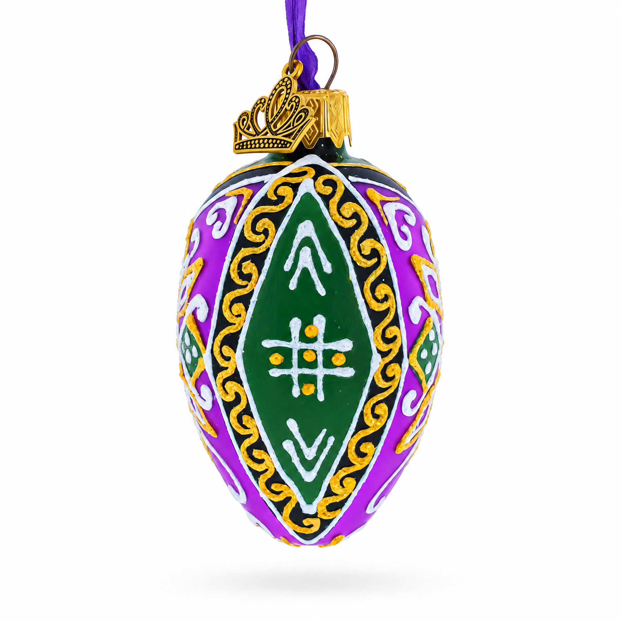 Ukrainian Purple Pysanka Mini Glass Egg Ornament 2.9 Inches