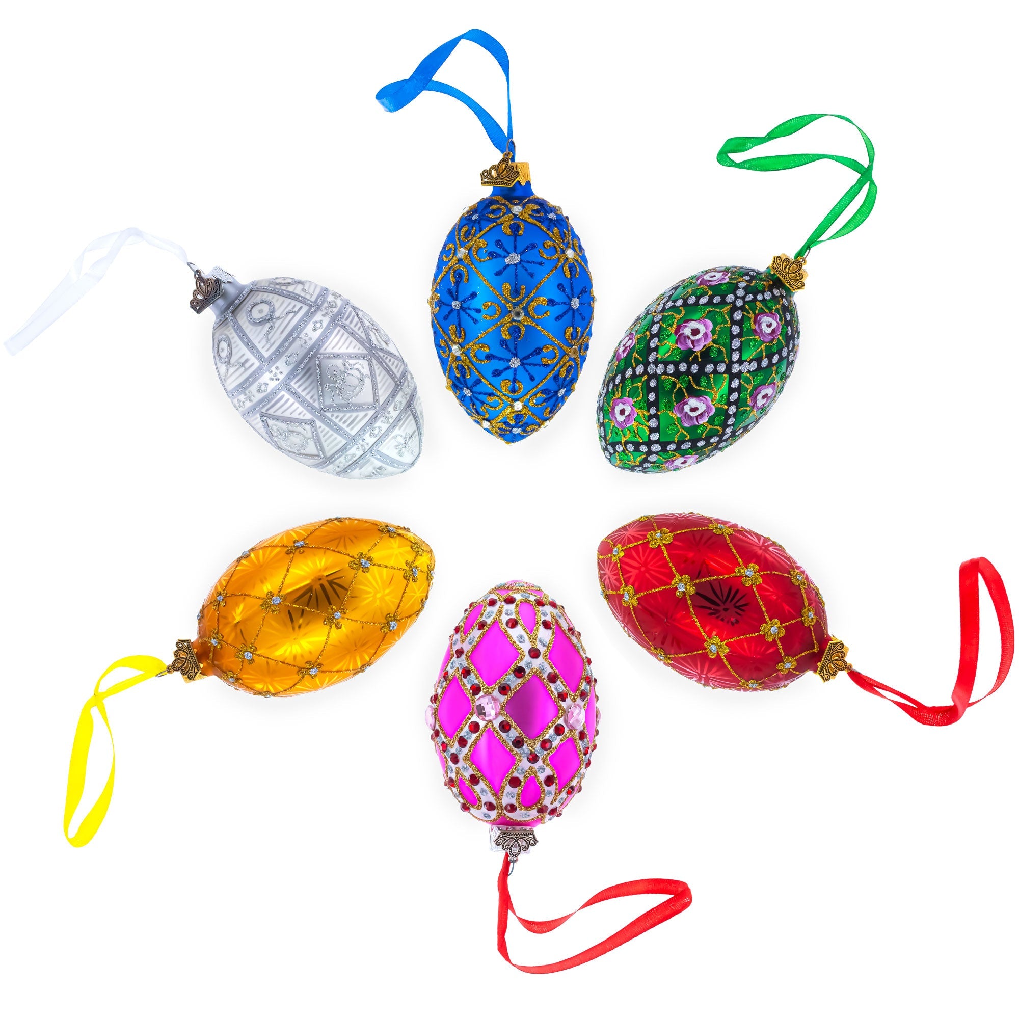 Louis-Francois Designer Jeweled Timepiece Glass Egg Christmas Ornament 4 Inches