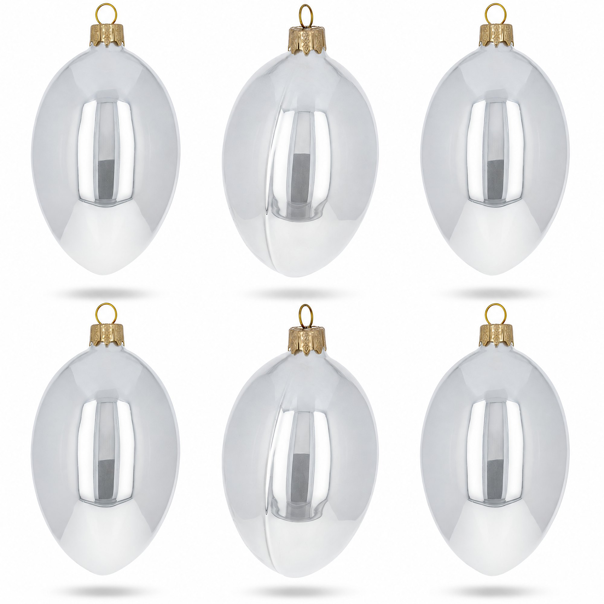 Set of 6 White Glossy Glass Egg Ornaments 4 Inches