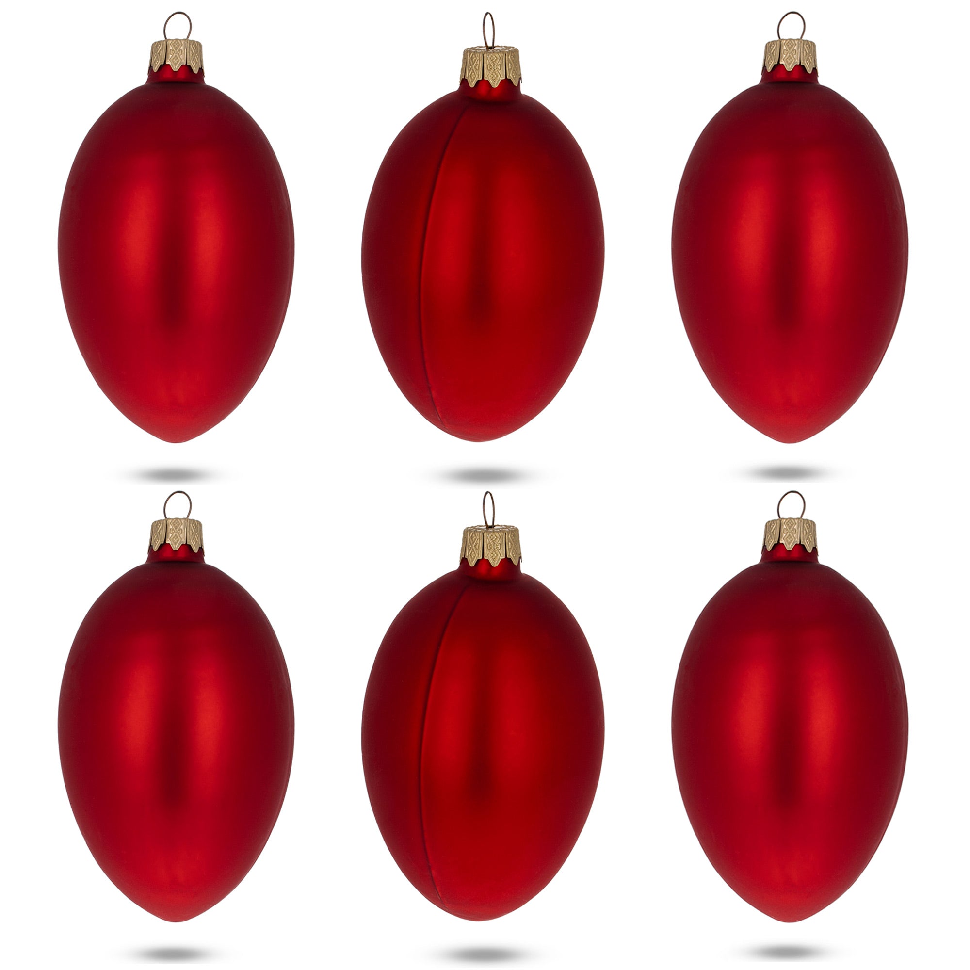Set of 6 Red Matte Glass Egg Ornaments 4 Inches