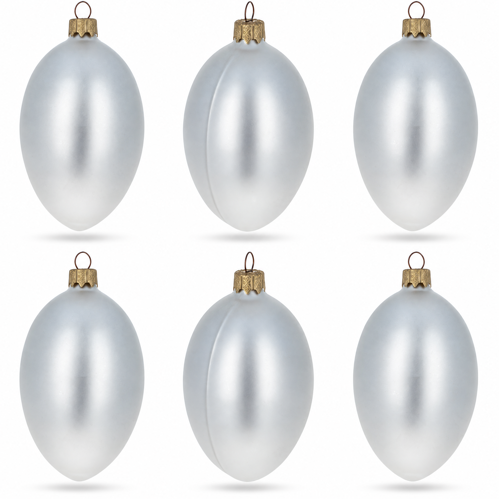 Set of 6 White Matte Glass Egg Ornaments 4 Inches