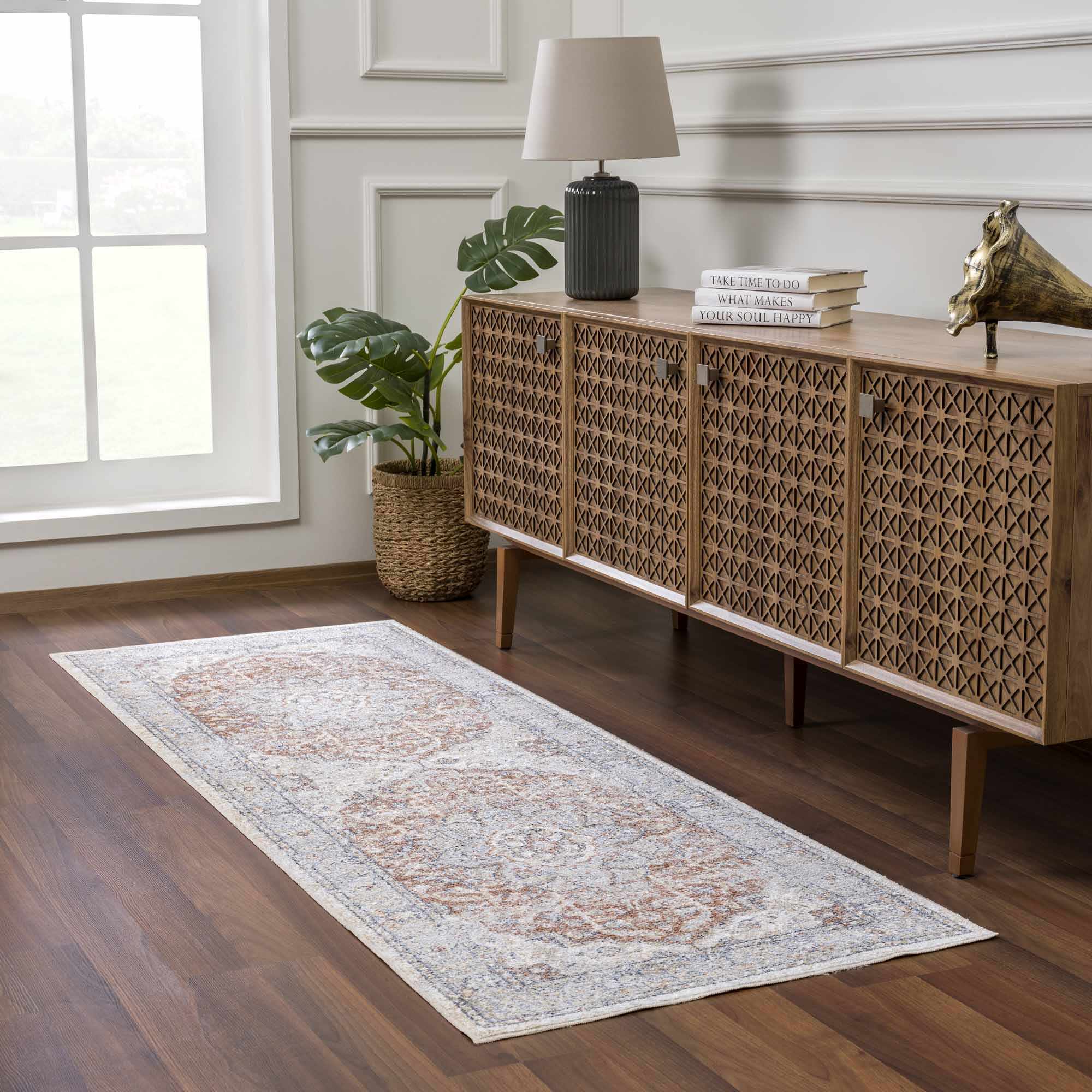 Emke Cream Washable 7ft Runner Rug