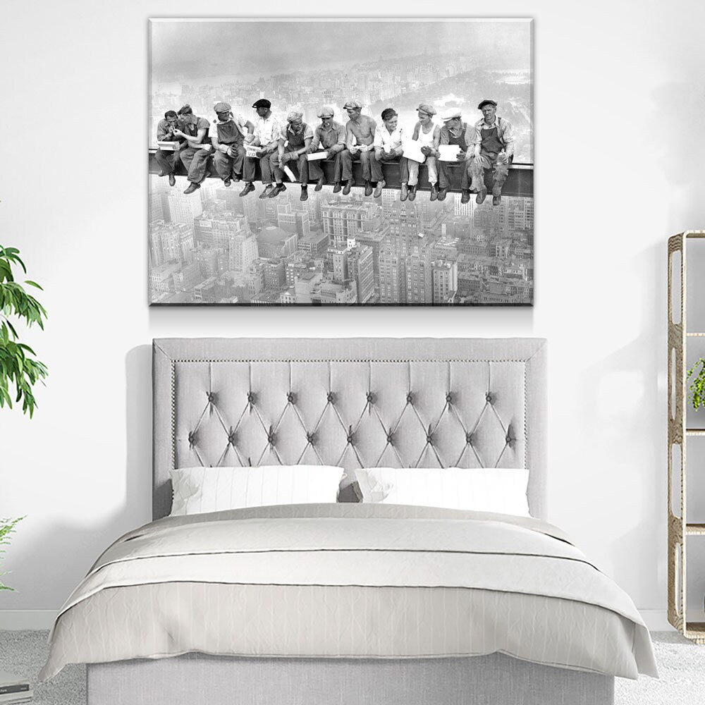 Lunch Atop Skyscraper, Steelworkers Classic Black White Canvas Wall Art, New York Iconic Construction Workers, Black White