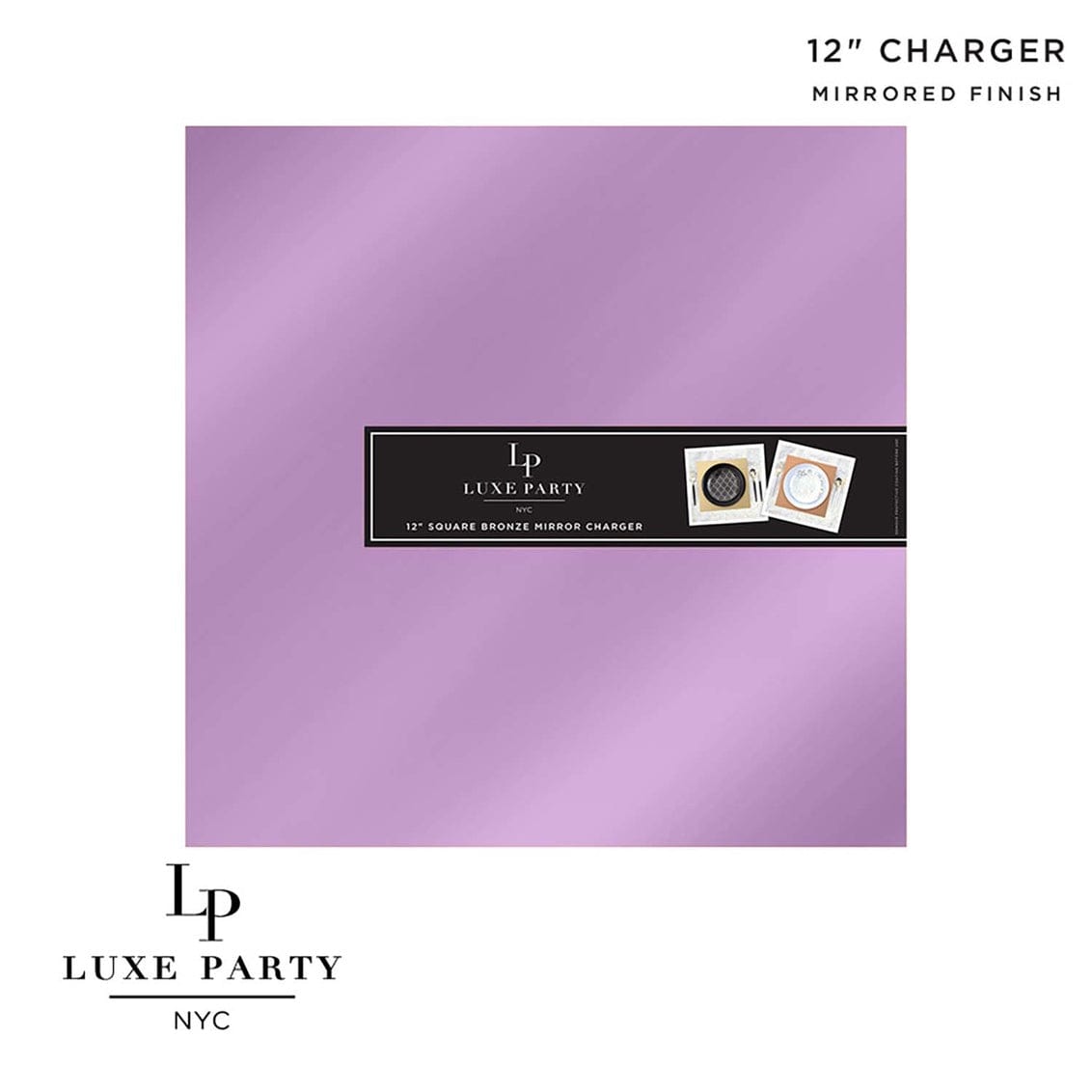 12" Lavender Square Light Weight Mirror Charger Plate