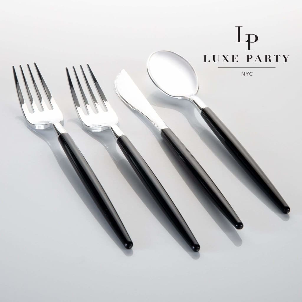 Black • Silver Plastic Cutlery Set | 32 Pieces