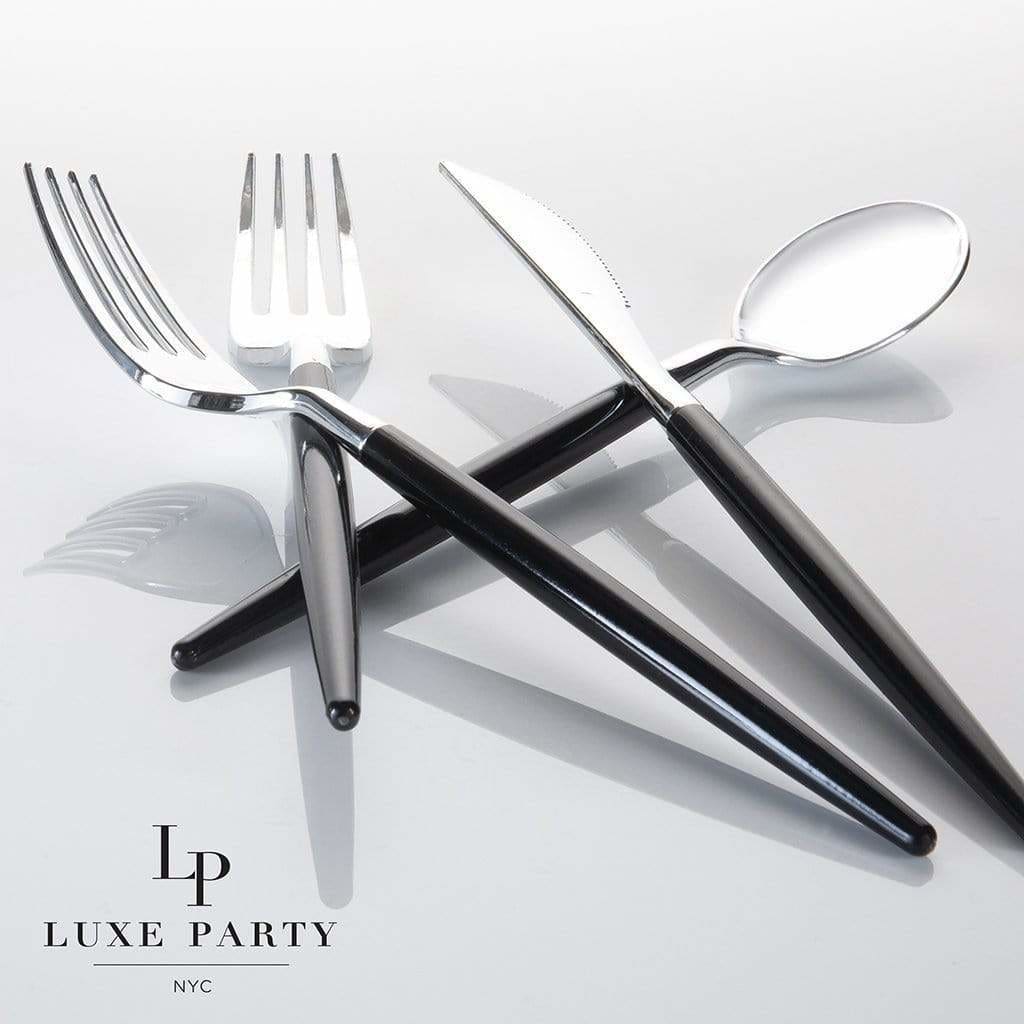 Black • Silver Plastic Cutlery Set | 32 Pieces