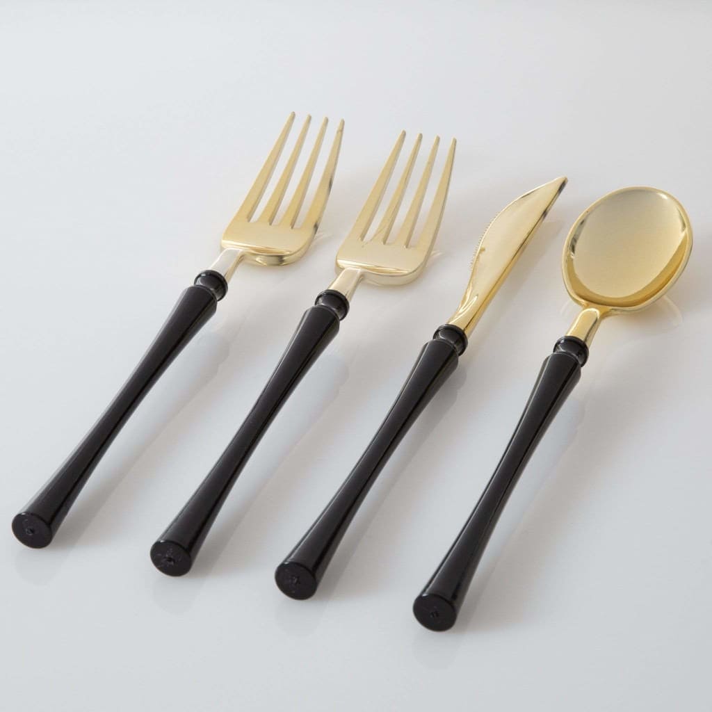 Neo Classic Black • Gold Plastic Cutlery Set | 32 Pieces
