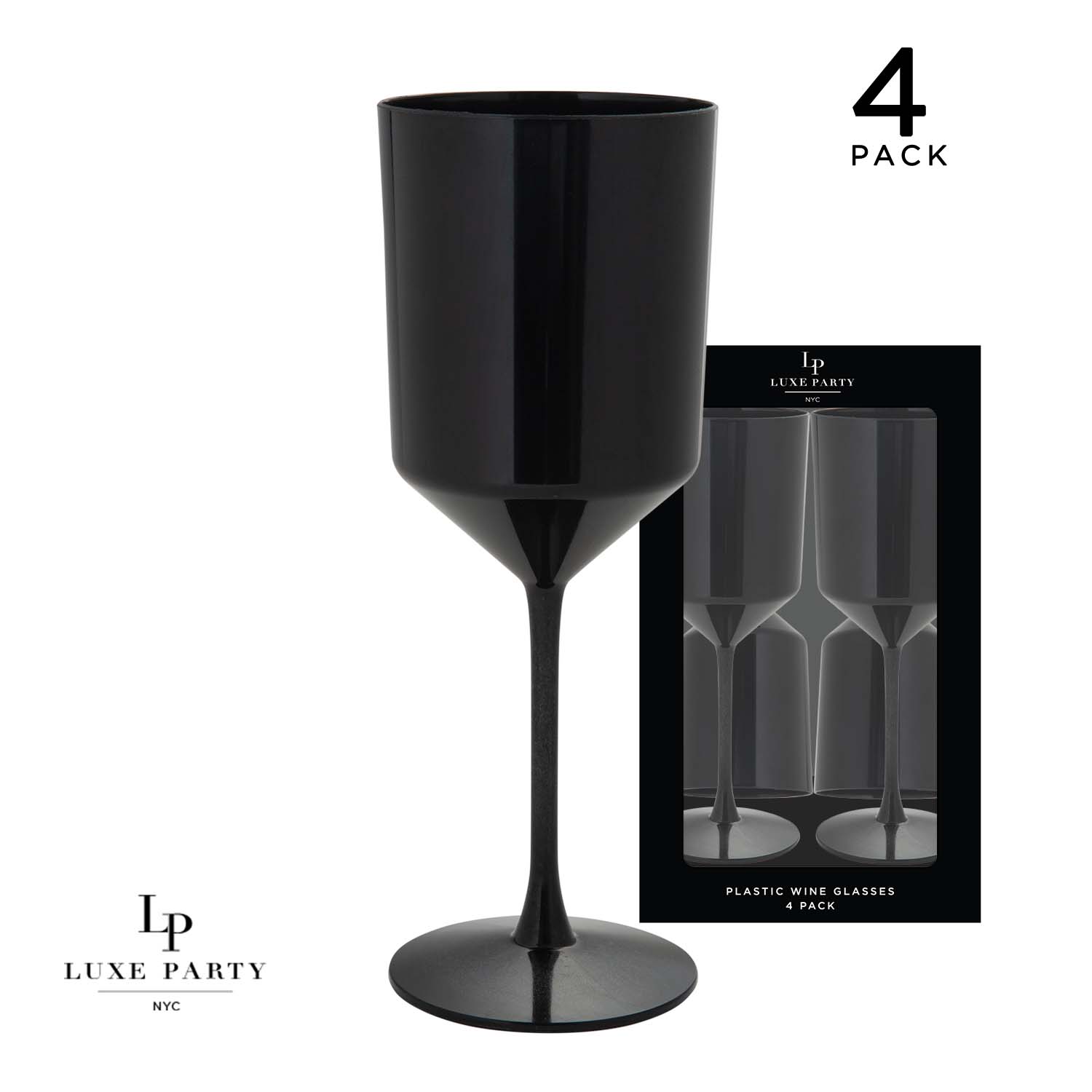 Upscale Round Black Plastic Wine Cups | 4 Cups