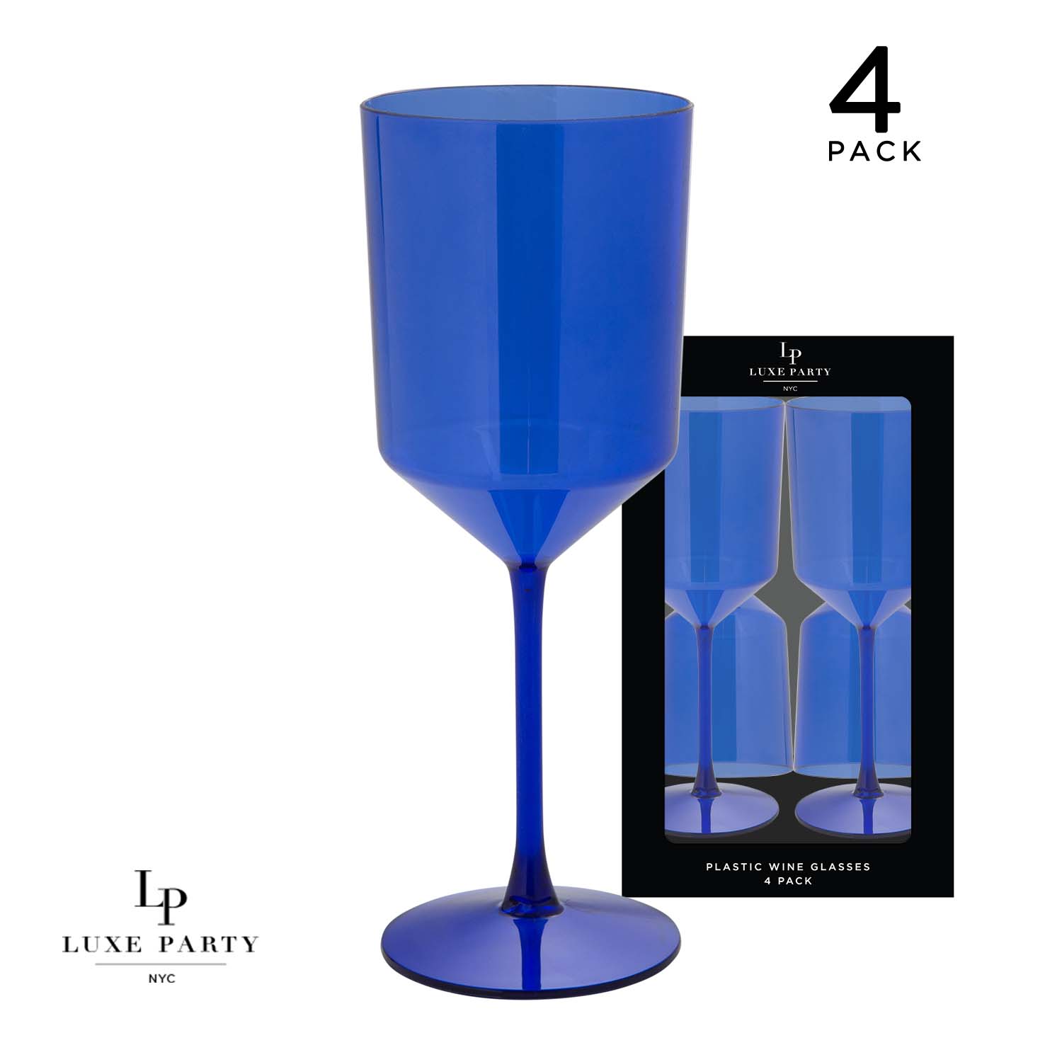 Upscale Round Transparent Blue Plastic Wine Cups | 4 Cups
