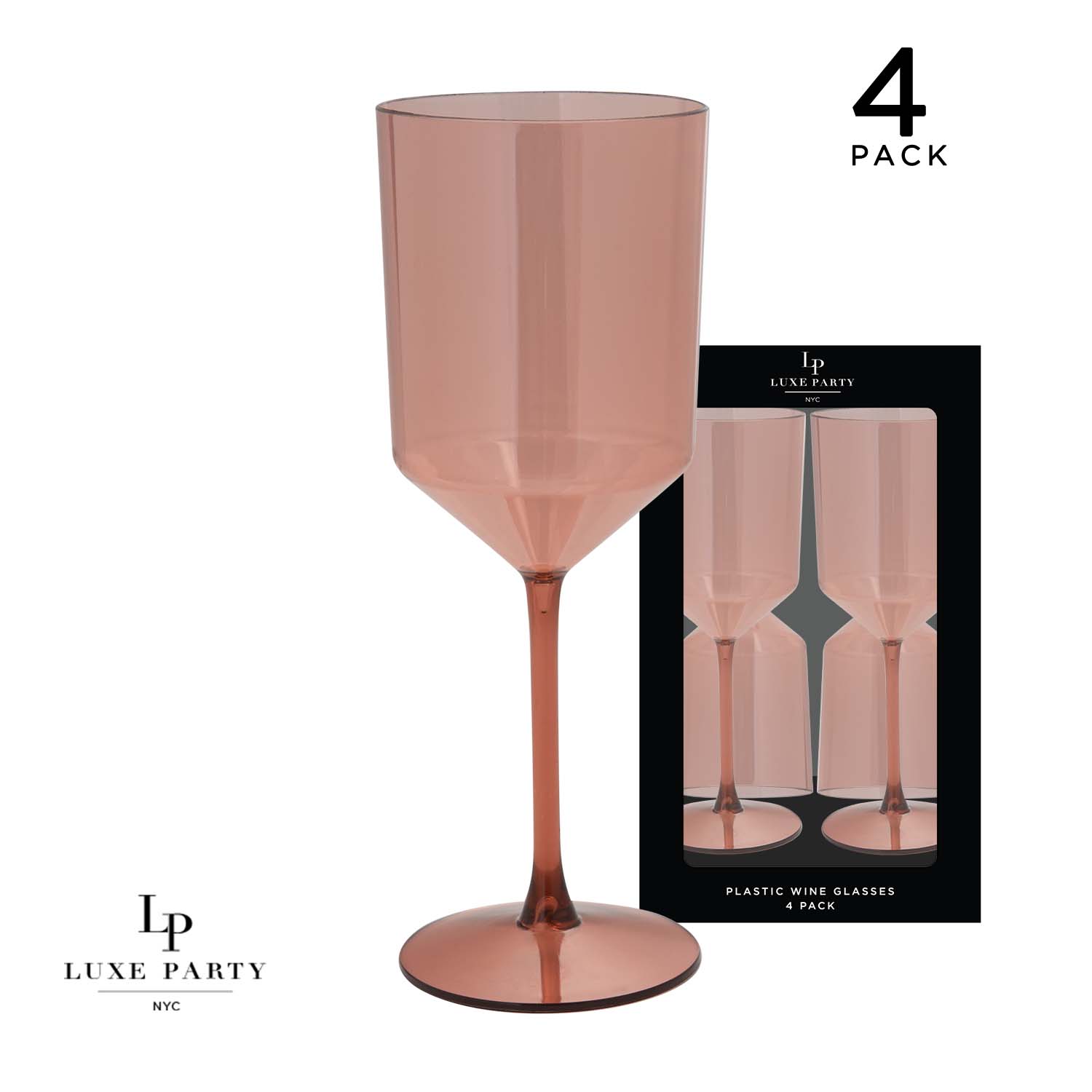 Upscale Round Transparent Rose Plastic Wine Cups | 4 Cups