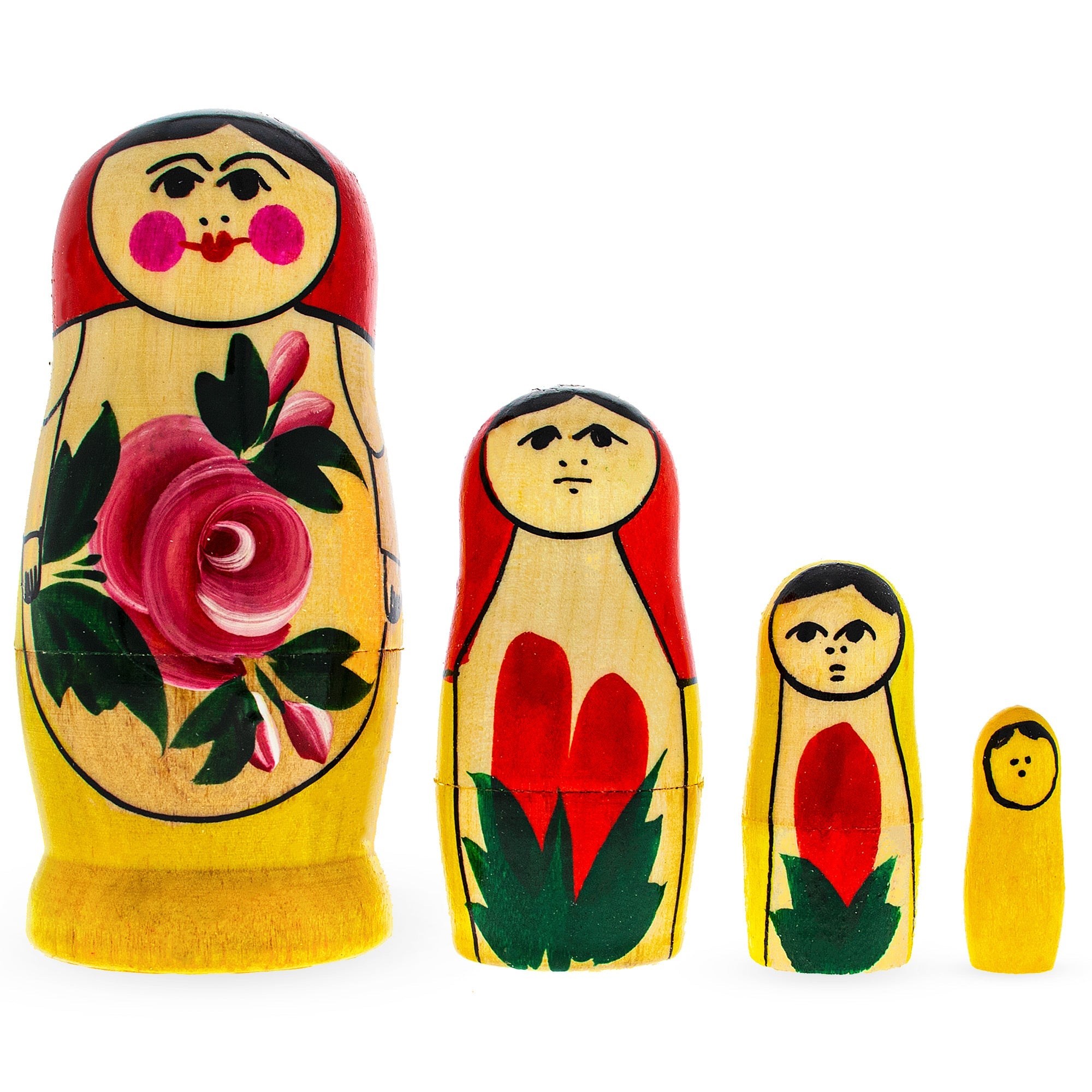 Wooden Semenov Red Scarf Nesting Dolls - Stacking Matryoshka 3.6 Inches