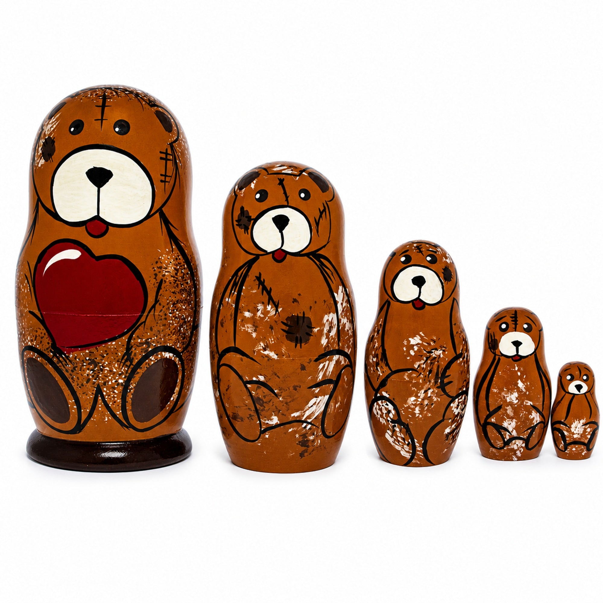 5 Pieces Bear Family  Wooden Nesting Dolls