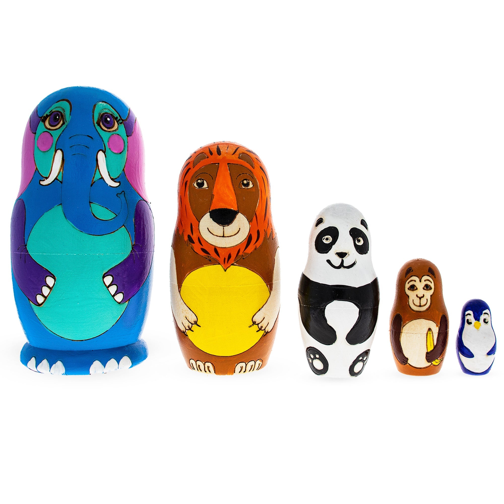 Set of 5 Zoo Animals Wooden Nesting Figurines