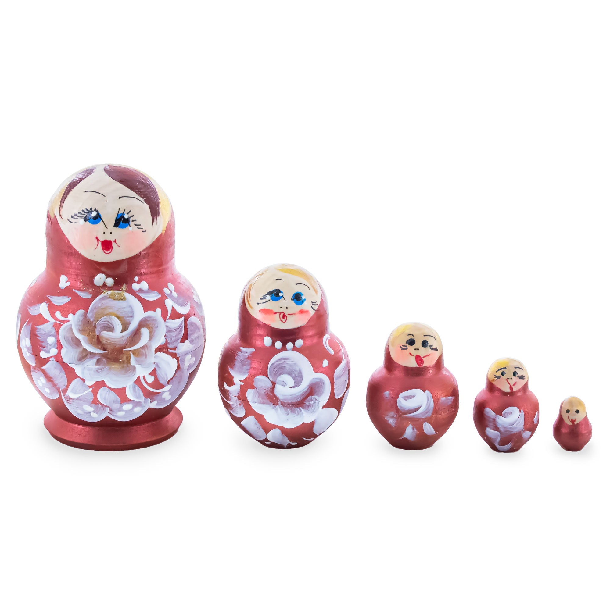 Wooden Plum Burgundy Floral Nesting Dolls - Stacking Matryoshka 3.1 Inches