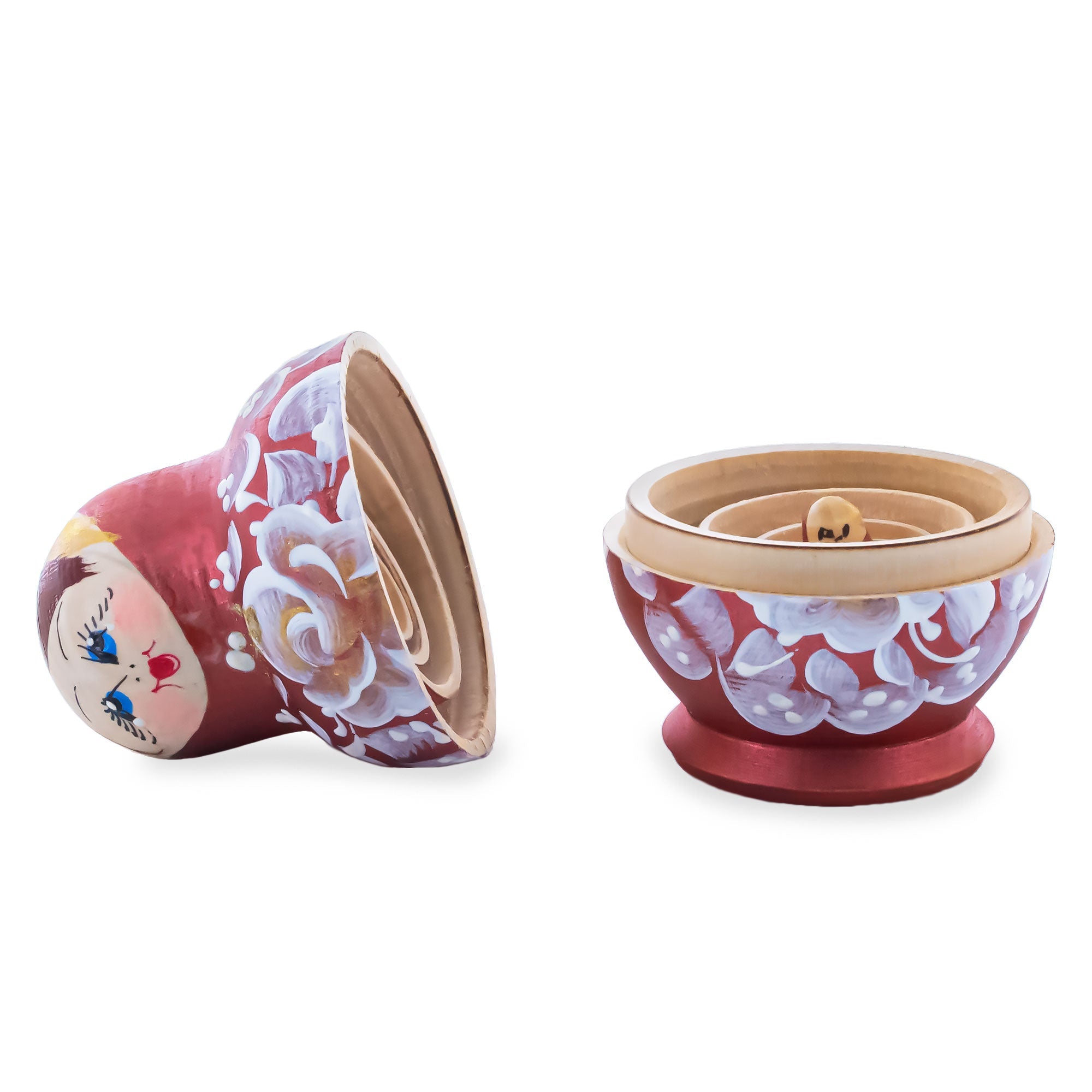 Wooden Plum Burgundy Floral Nesting Dolls - Stacking Matryoshka 3.1 Inches