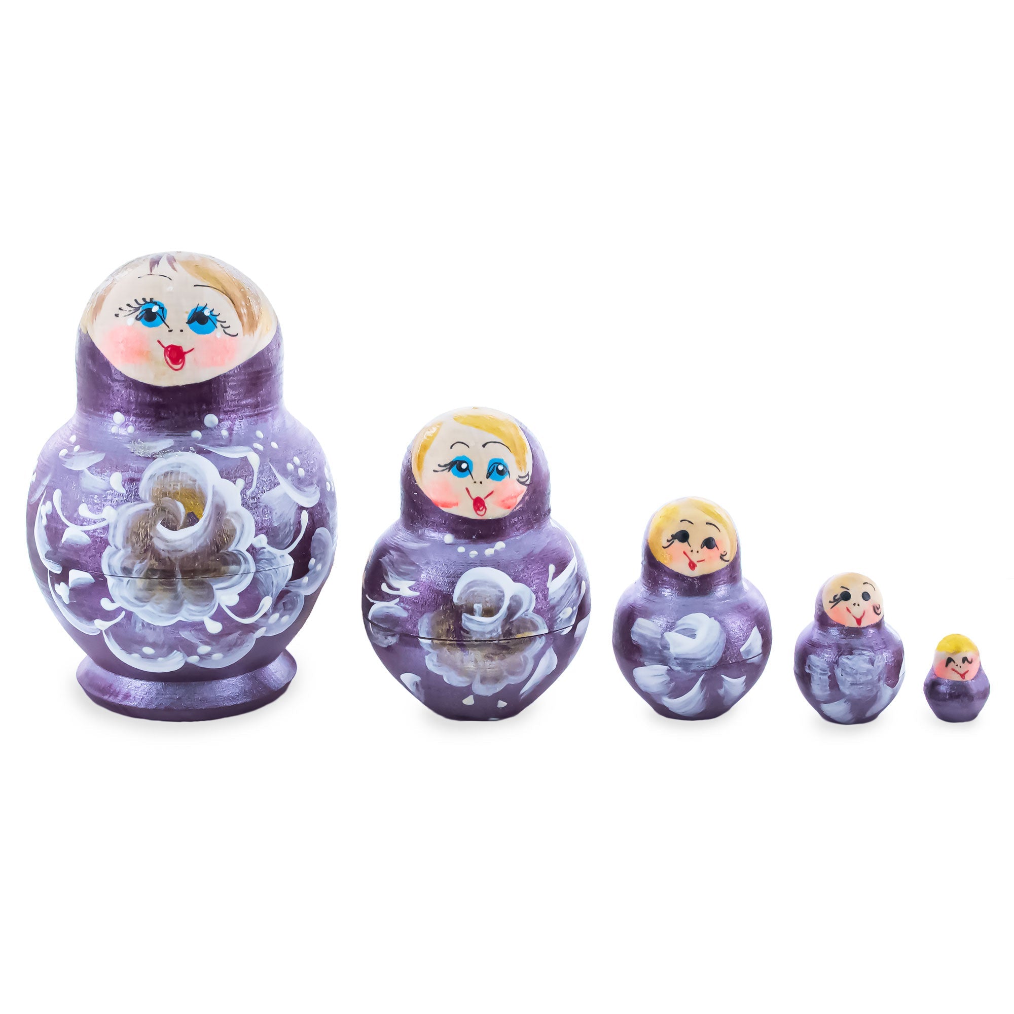Wooden Metallic Plum Floral Nesting Dolls - Stacking Matryoshka 3.1 Inches