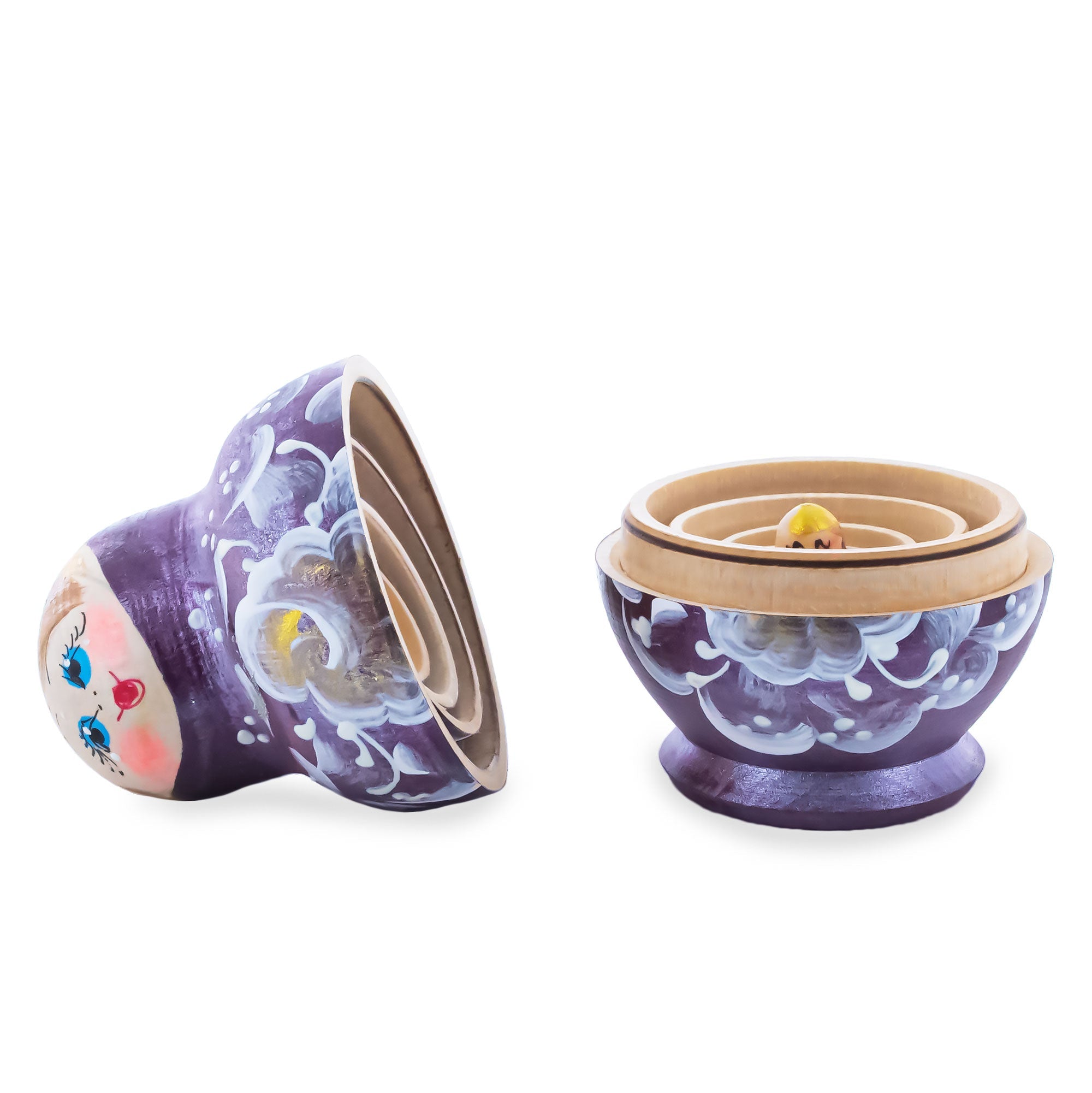 Wooden Metallic Plum Floral Nesting Dolls - Stacking Matryoshka 3.1 Inches