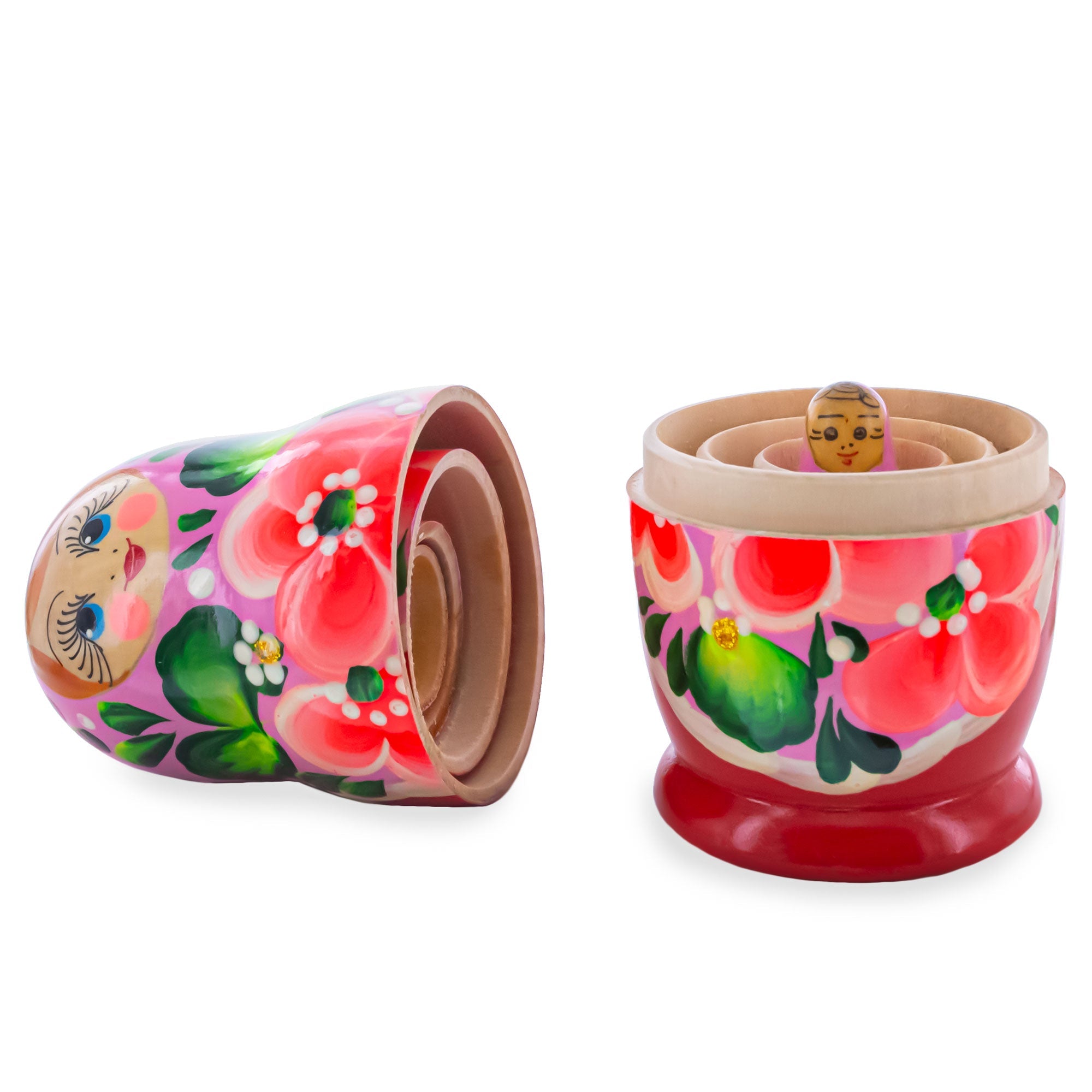 Orange Hood with Velvet Flowers Wooden  Nesting Dolls