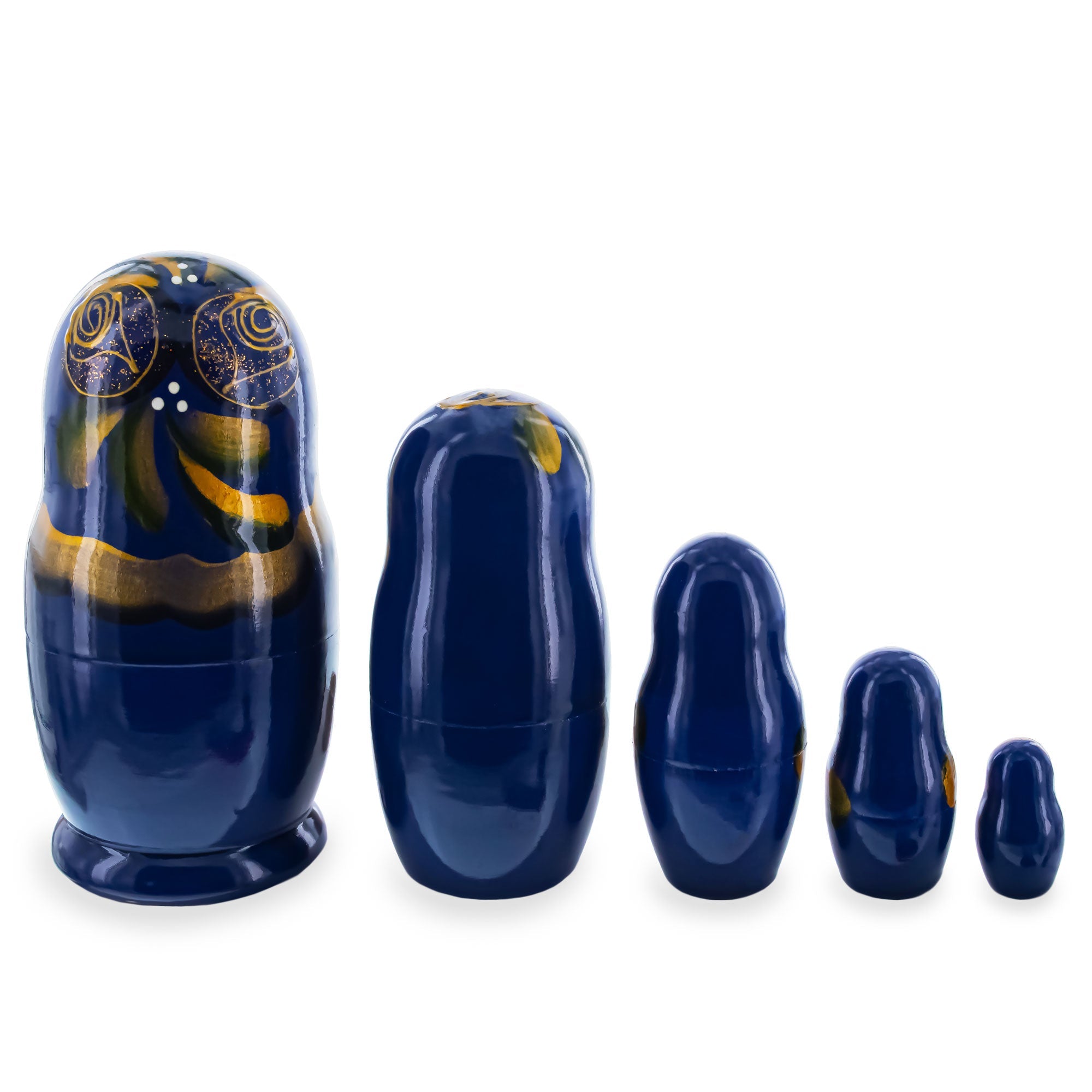 Blue Color with Gold Flowers Wooden  Nesting Dolls