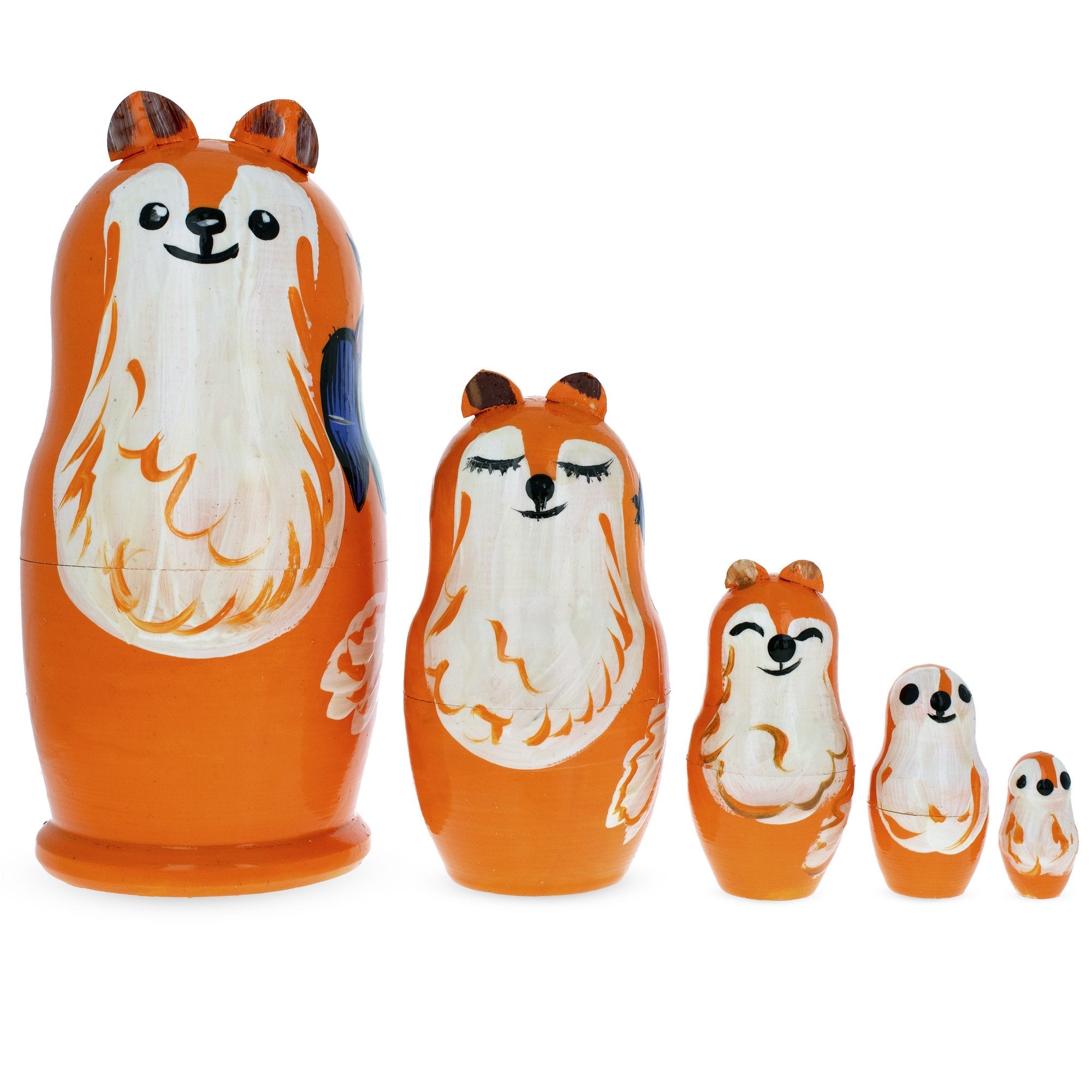 Set of 5 Fox Family Wooden Nesting Figurines