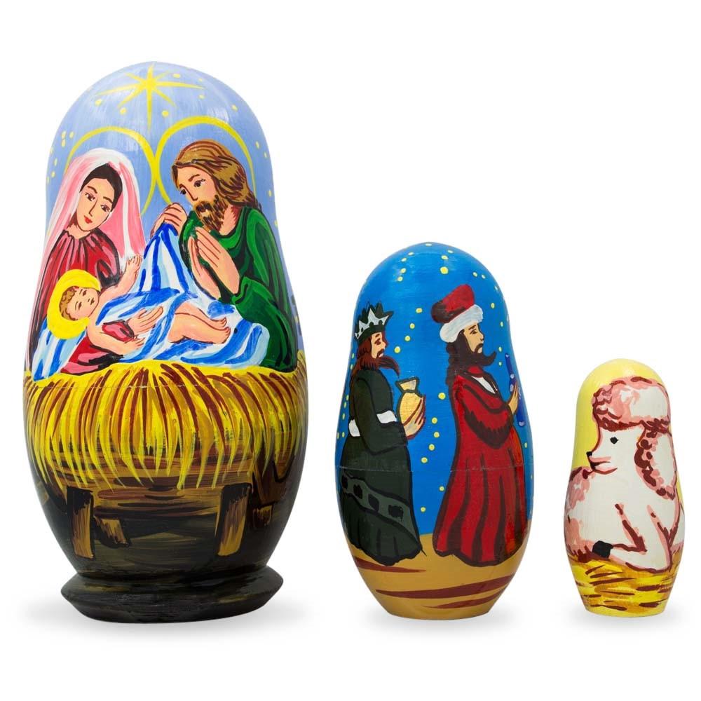 Set of 3 Wooden Nativity Nesting Dolls Religious Christmas Figurines