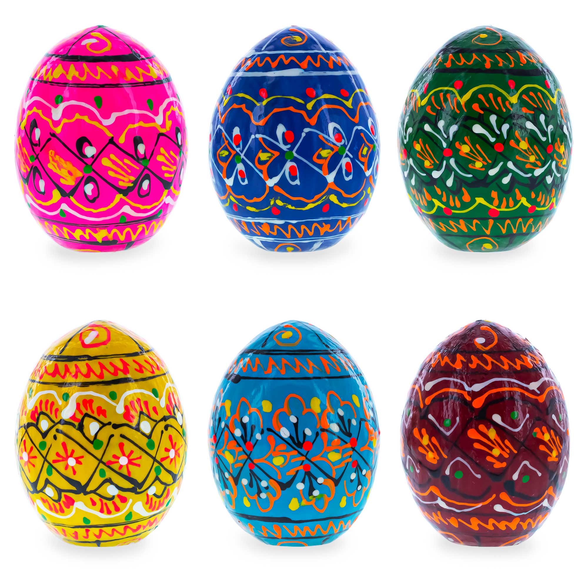 Set of 6 Miniature Ukrainian Wooden Easter Eggs Pysanky 1.5 Inches