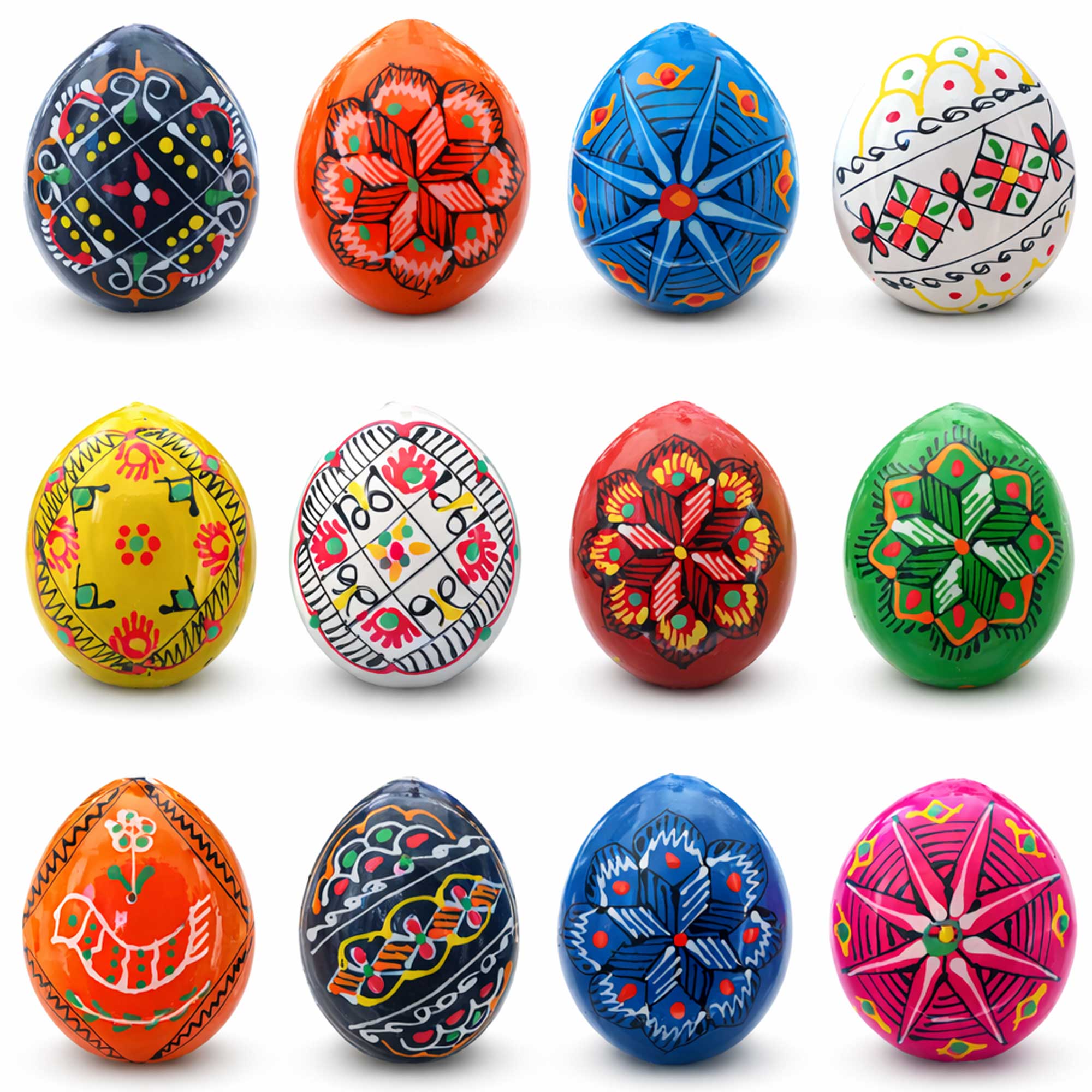 Set of 12 Ukrainian Wooden Easter Eggs Pysanky 1.5 Inches