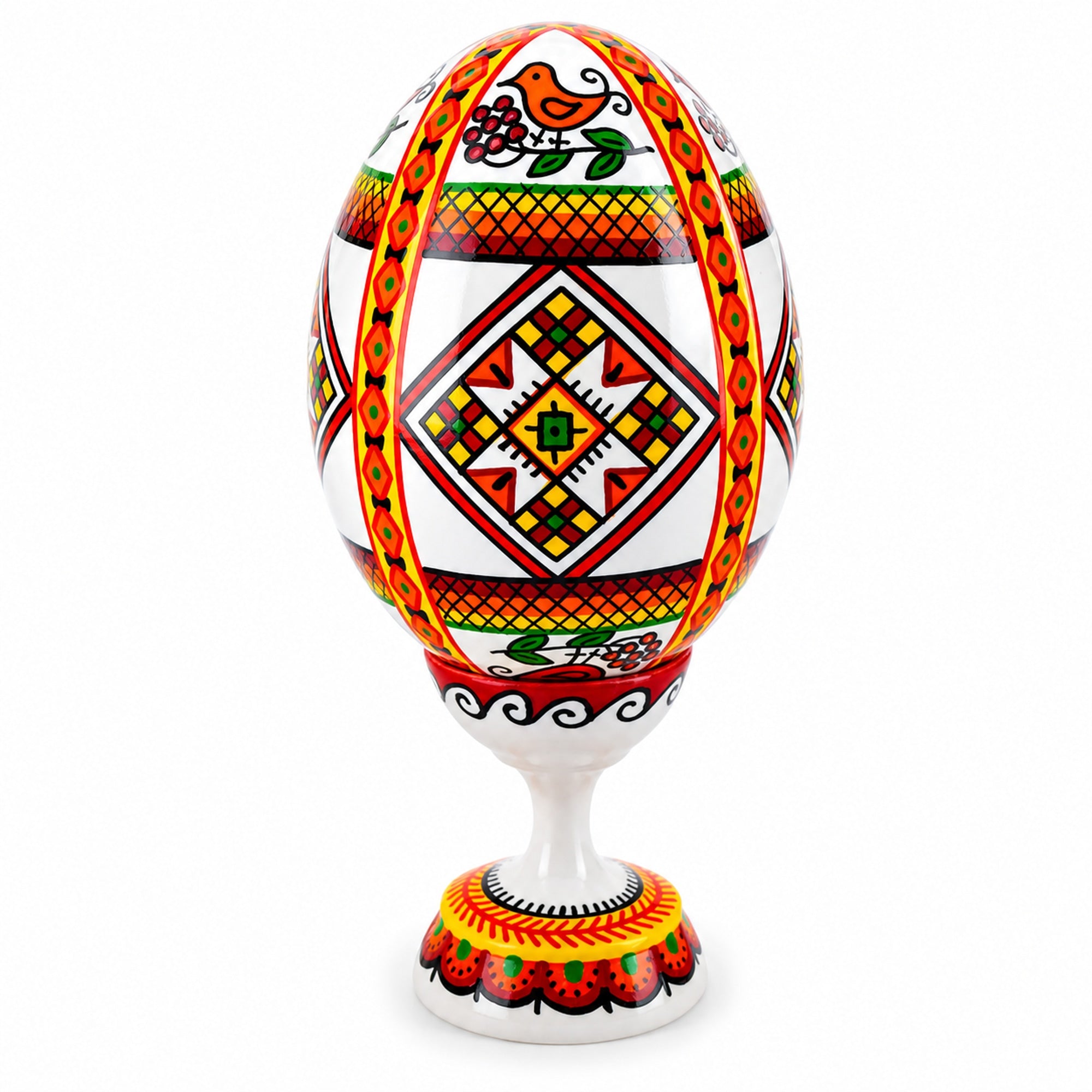 Bird Ukrainian Wooden Easter Egg Pysanka on a Stand 3.75 Inches