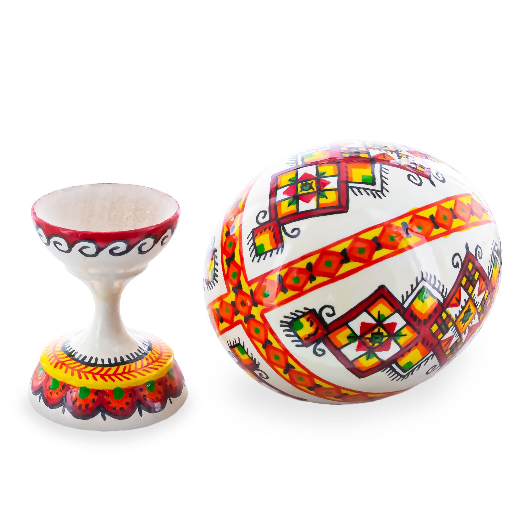 Rhombus Ukrainian Wooden Easter Egg Pysanka on a Stand 3.75 Inches