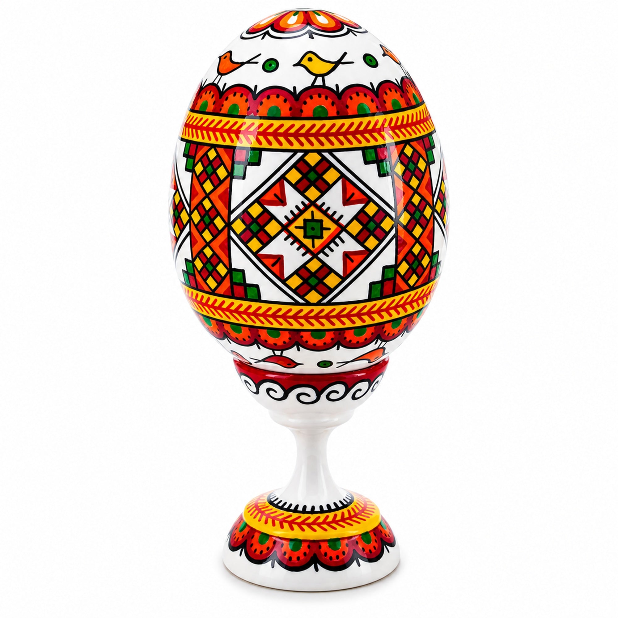 Spiral Ukrainian Wooden Easter Egg Pysanka on a Stand 3.75 Inches