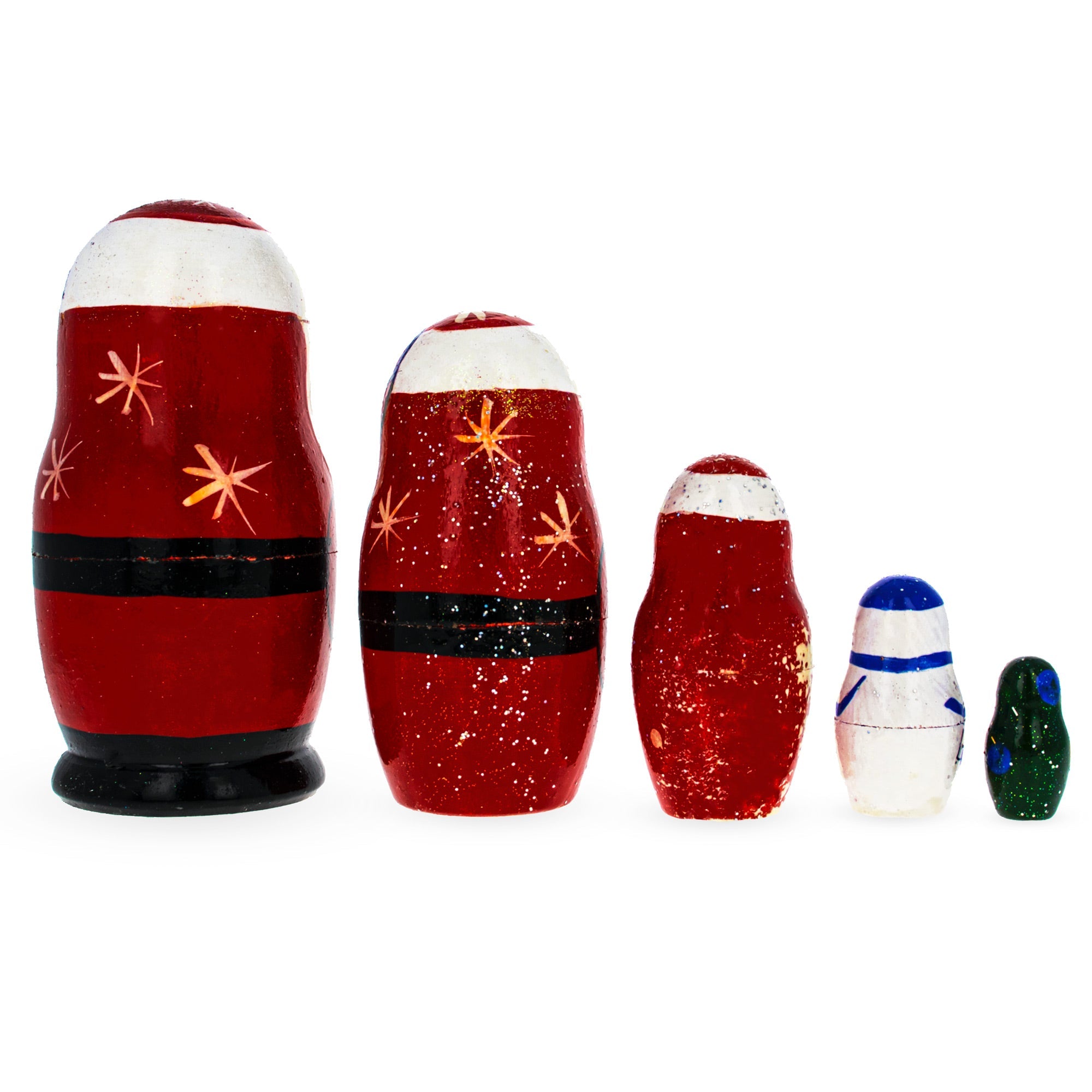 Set of 5 Wooden Christmas Nesting Dolls - 4.2" Santa Stacking Matryoshka