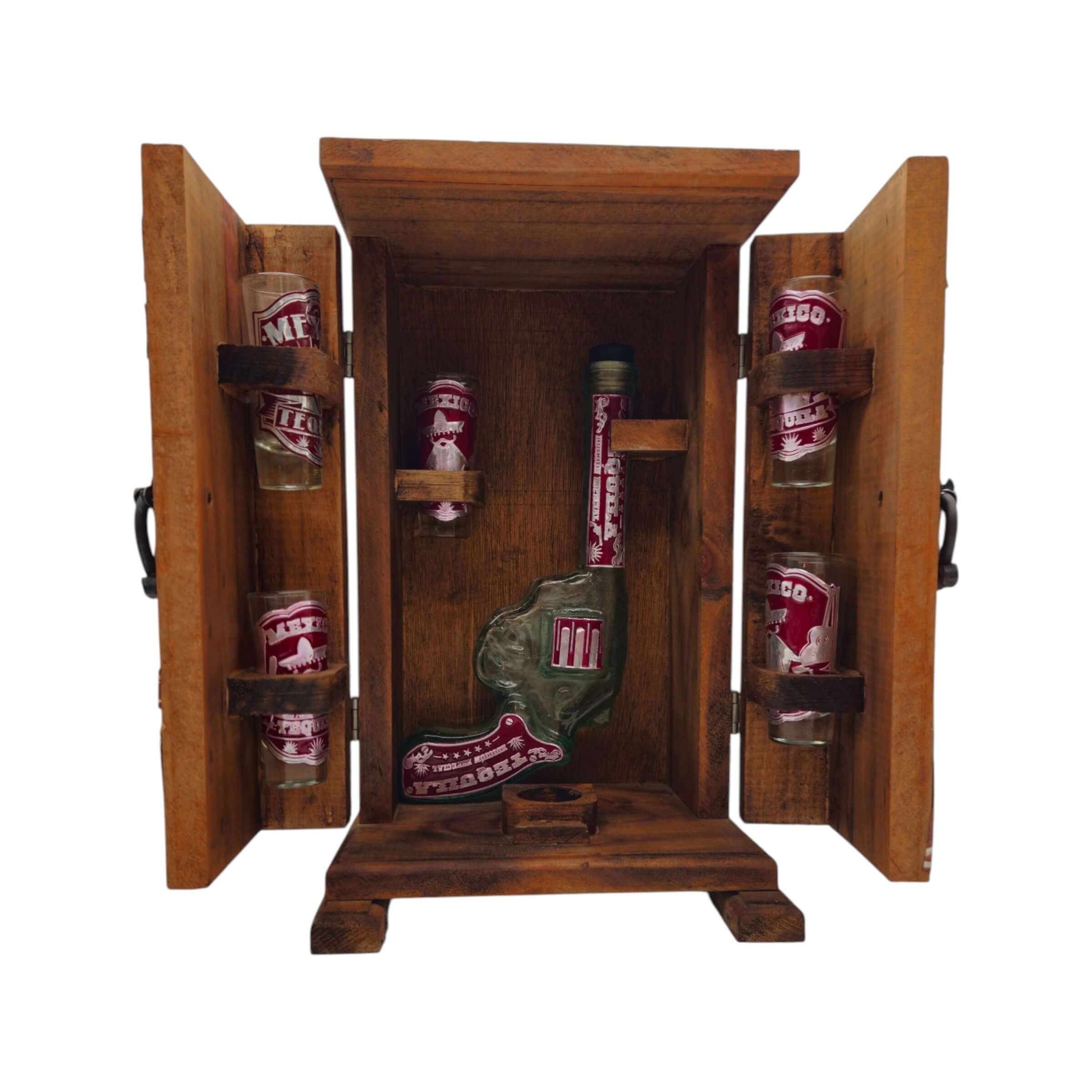 Mexican Revolver Decanter Set With 6 Shot Glasses | Wooden Box