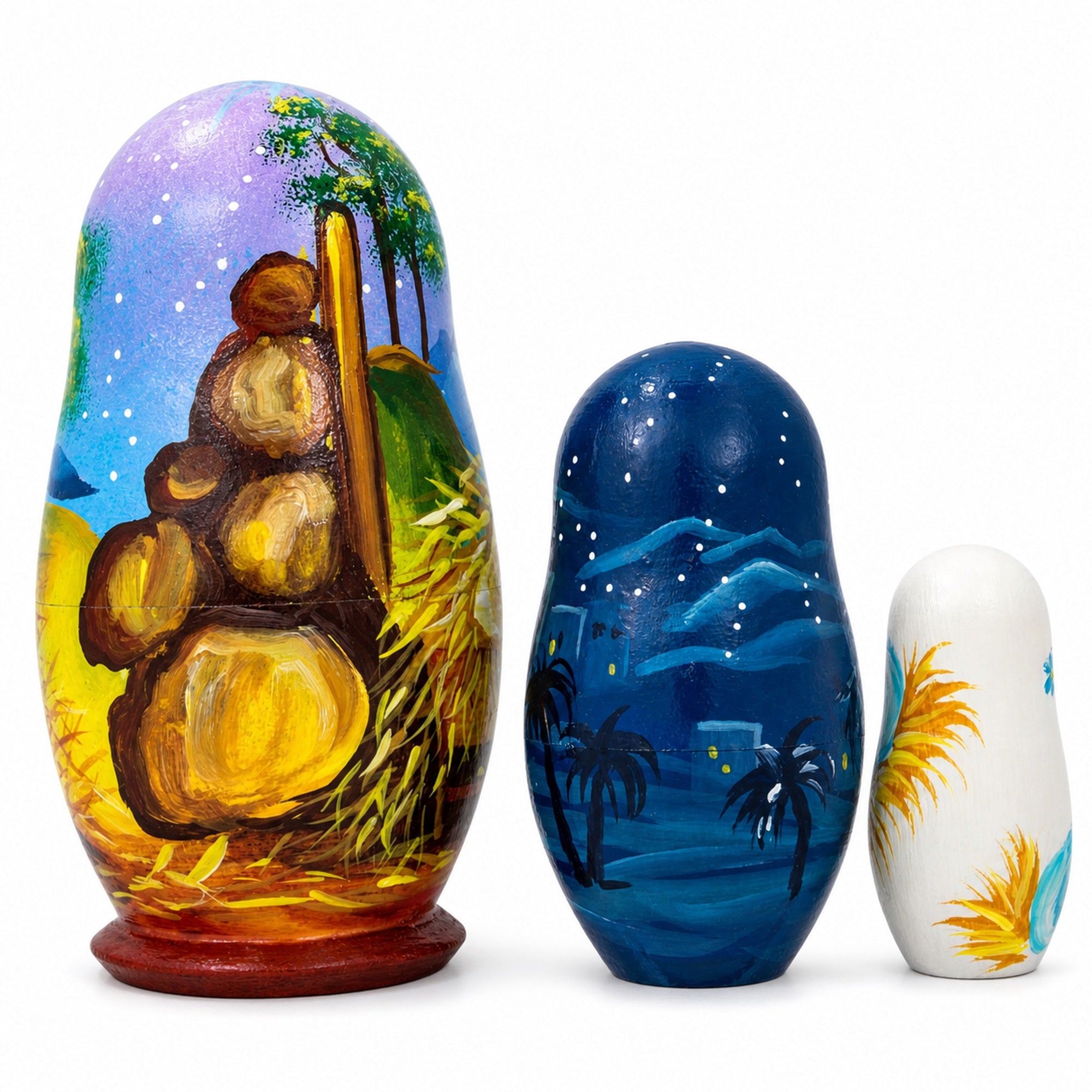 Set of 3 Nativity Scene Set Ukrainian Wooden Nesting Dolls 4.25 Inches