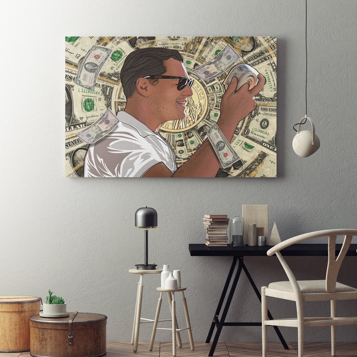 Money Roll Wolf of Wall Street Framed Canvas Art DiCaprio Art