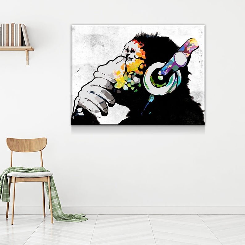 Monkey Headphones DJ Canvas Wall Art