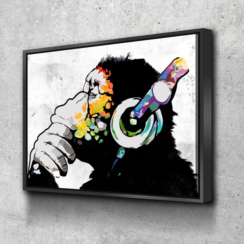 Monkey Headphones DJ Canvas Wall Art