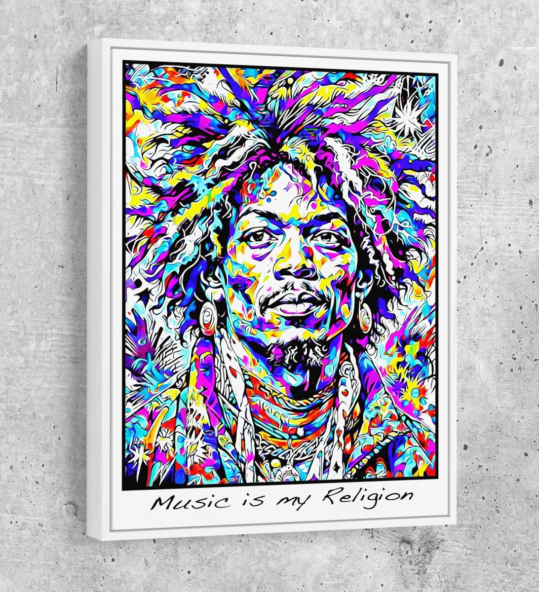 Music is my Religion Canvas Wall Art, Hendrix Decor