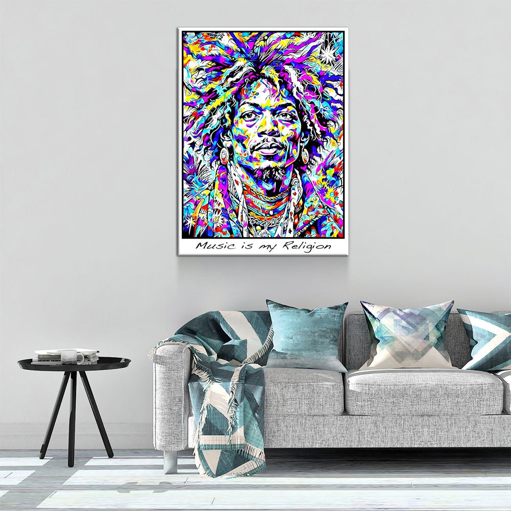 Music is my Religion Canvas Wall Art, Hendrix Decor