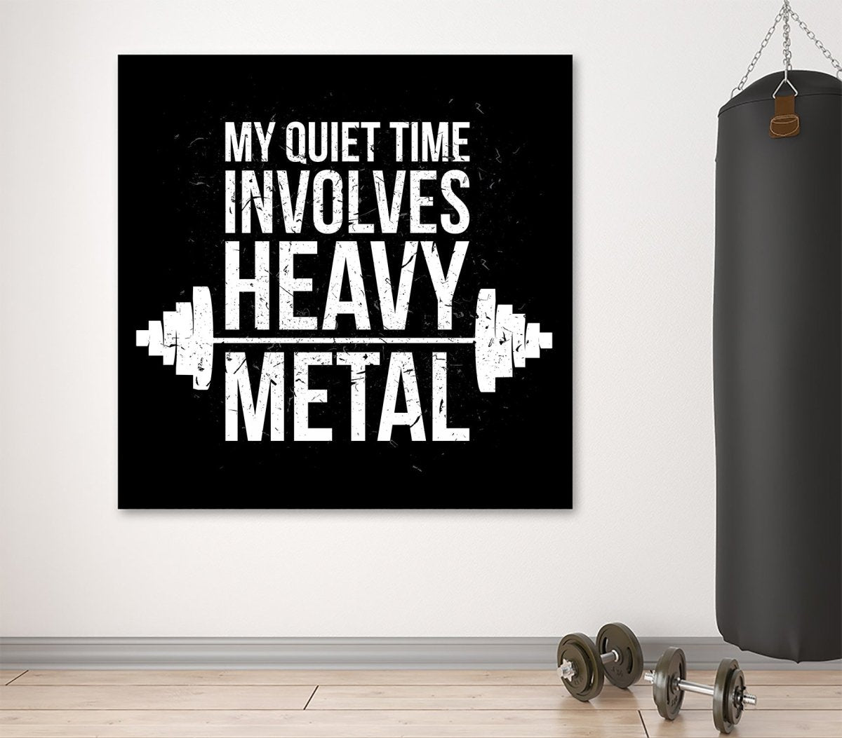 My Quiet Time Involves Heavy Metal Framed Canvas Wall Art Workout Gym Motivational