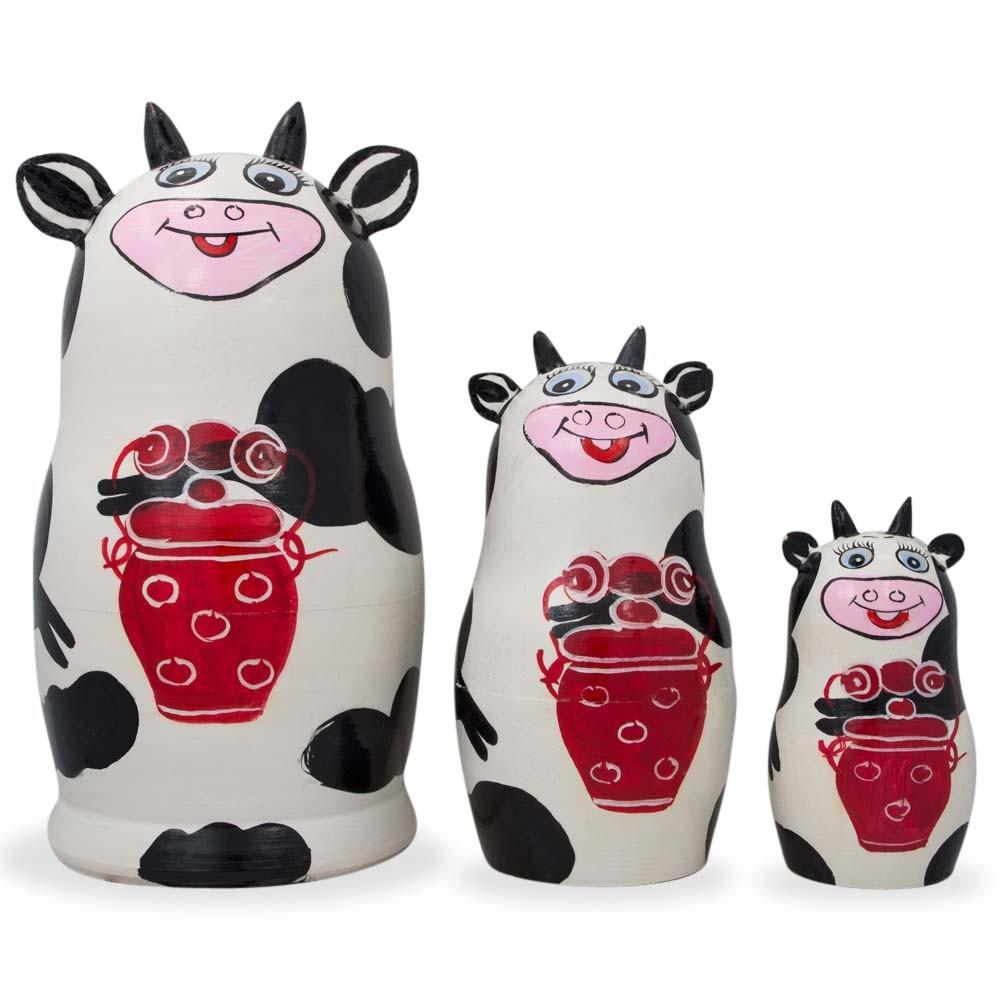 Set of 3 Spotted Cow Family Animal Nesting Figurines 5.5 Inches