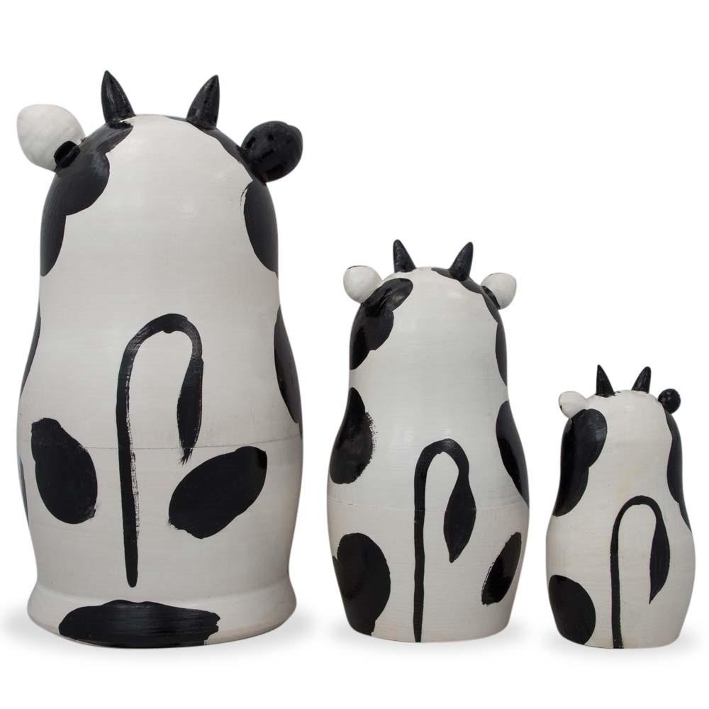 Set of 3 Spotted Cow Family Animal Nesting Figurines 5.5 Inches