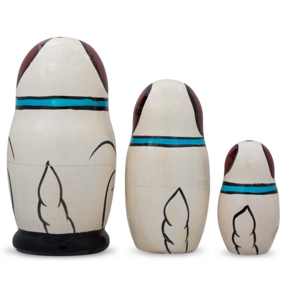 Wooden White Dog with Bone Collar Nesting Dolls - Stacking Matryoshka 4.25 Inches